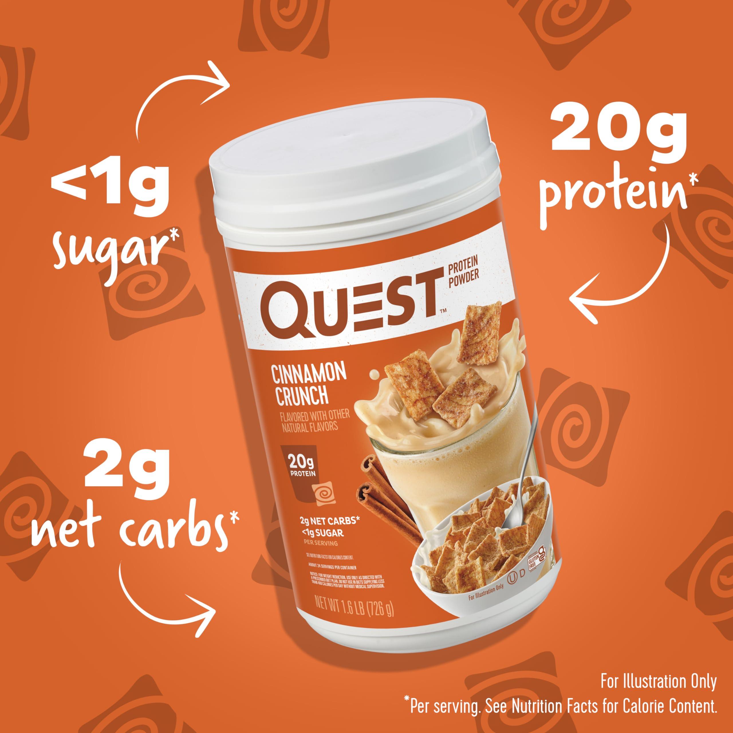 Quest Nutrition Quest Nutrition Vanilla Milkshake Protein Powder, 24g of Protein, 1g of Sugar, Low Carb, Gluten Free, 3 Pound, 43 servings & Cinnamon Crunch Protein Powder, 20g Protein, 2g Net Carb, 1g Sugar
