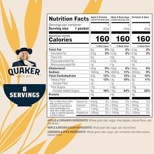 Quaker Quaker Instant Oatmeal, 4 Flavor Variety Pack, 1.51oz Packets (8 Pack)