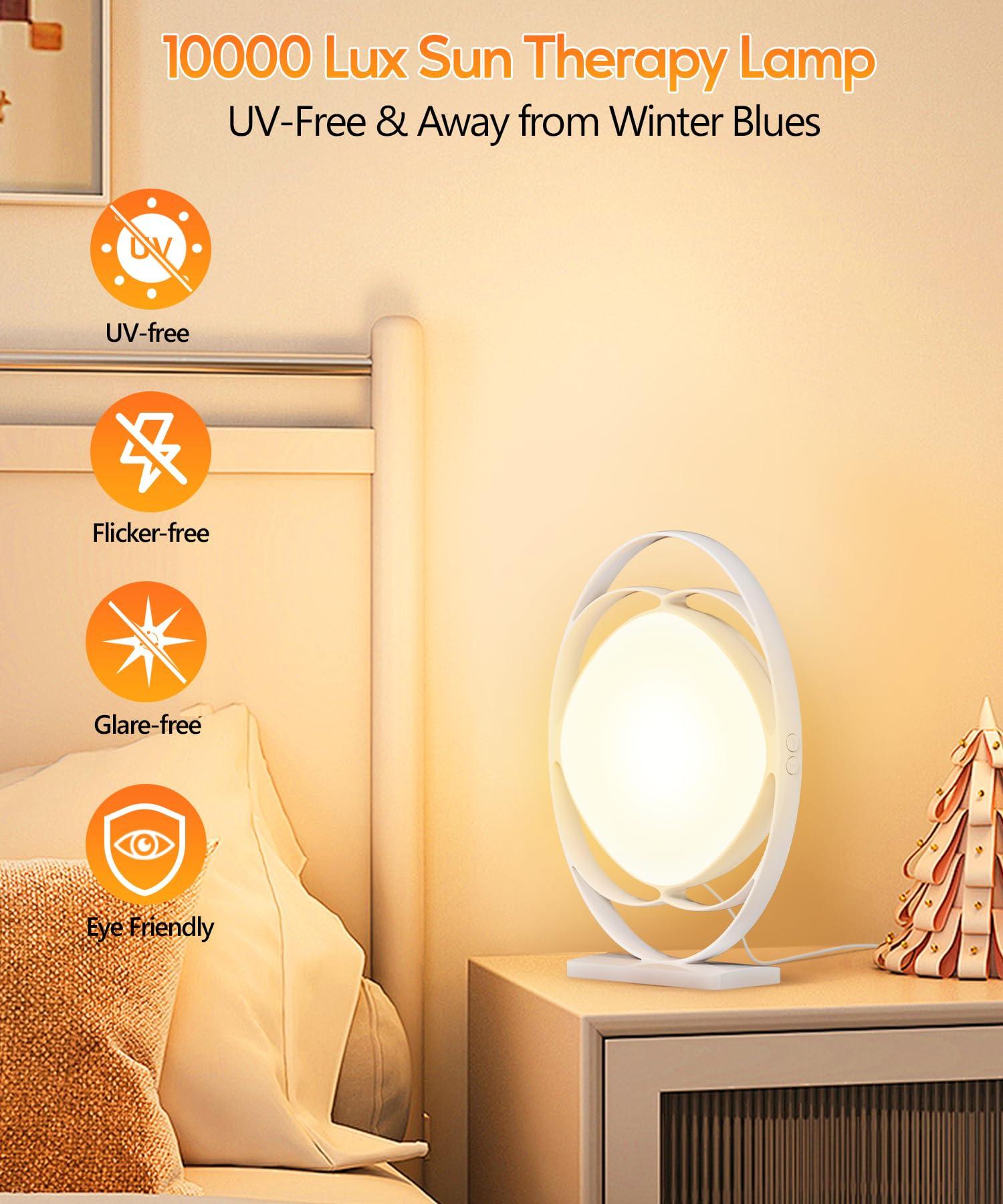 HIBOITEC HIBOITEC Light Therapy Lamp, 10000 Lux UV-Free Sun Light Therapy Lamp with 3 Color Temperature & 5 Adjustable Brightness & Timer & Memory Function, Happy Mood Light Therapy Lamp for Office Home, White