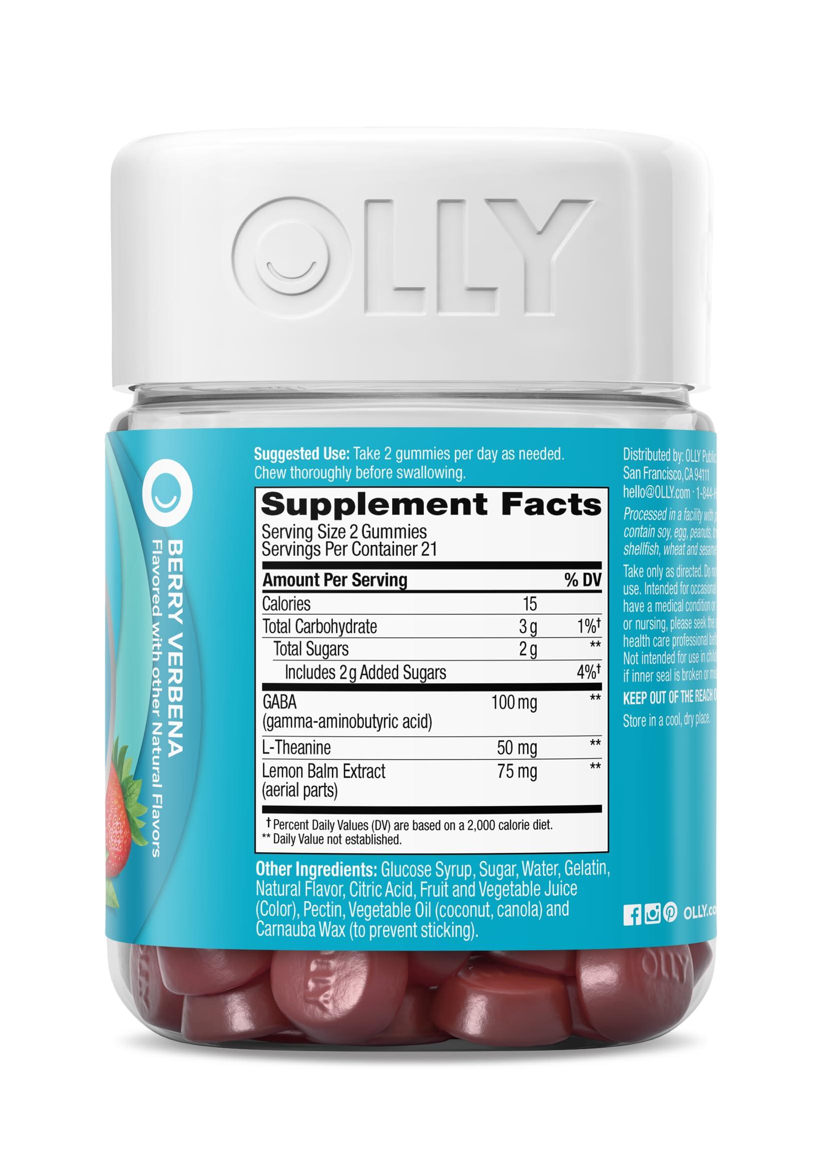 OLLY OLLY Goodbye Stress Gummy, GABA, L-Theanine, Lemon Balm, Stress Relief Supplement, Berry - 42 Count