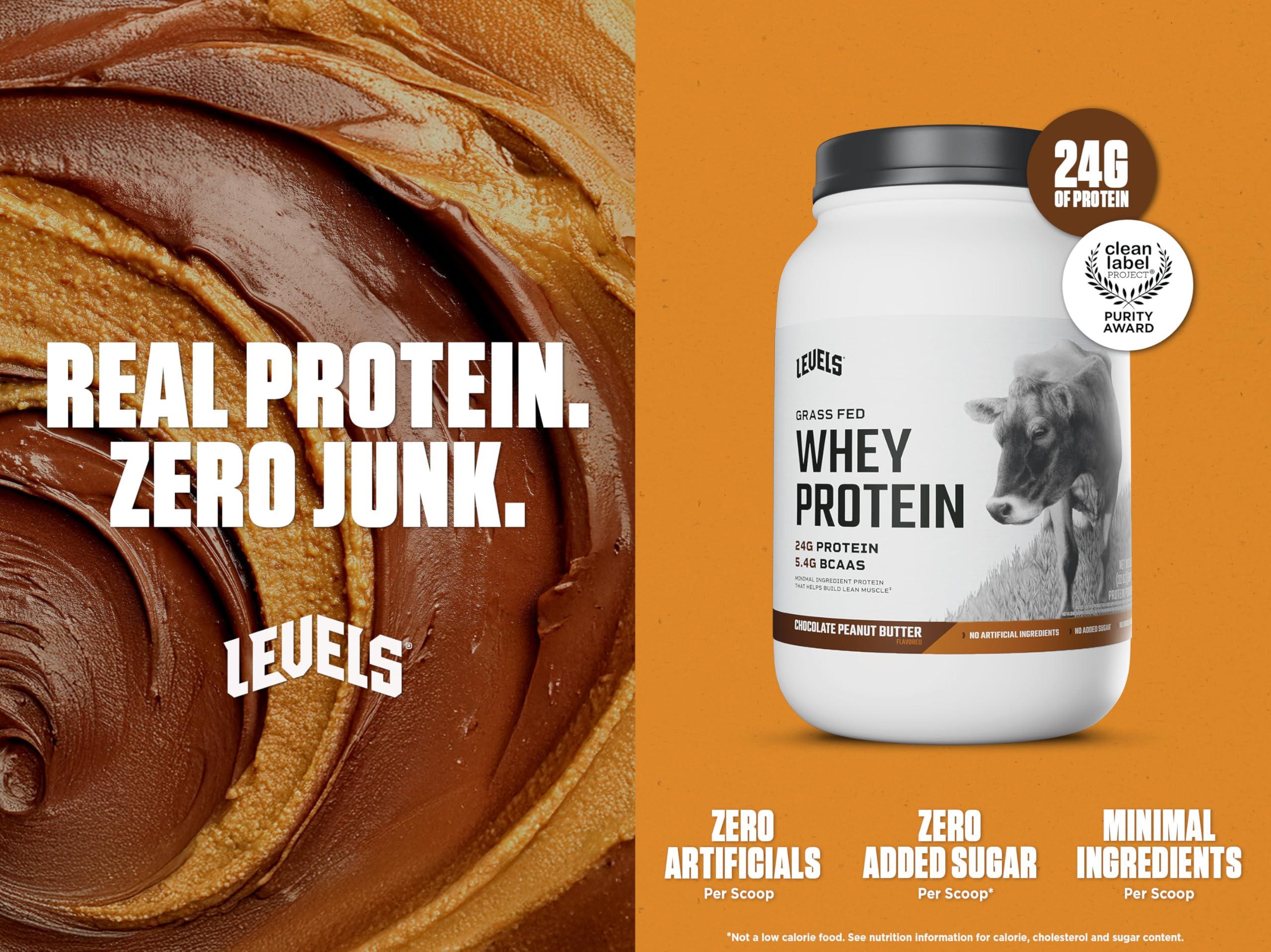 Levels Nutrition Levels Grass Fed Whey Protein, No Artificials, 24G of Protein, Chocolate Peanut Butter, 2LB