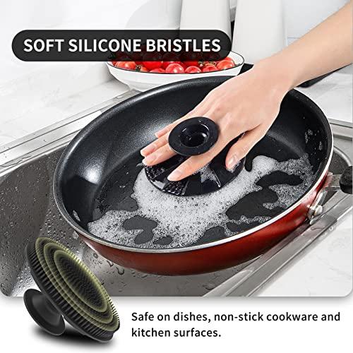 BEAUTAIL Silicone Sponge, BEAUTAIL Non-Scratch Scrub Sponges for Washing Dishes, Kitchen Fruit Vegetable Cleaning Brush, Long Lasting and Reusable Dishwashing Scrubber, Suction Up Hang Designed, 1 Pack, Black