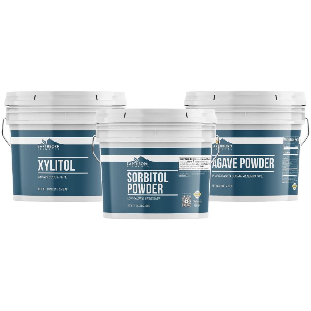 Earthborn Elements Earthborn Elements Sorbitol Powder, Xylitol, and Agave Powder Bundle, 1 Gallon Bucket Each, Sugar Alternative, Natural Sweeteners