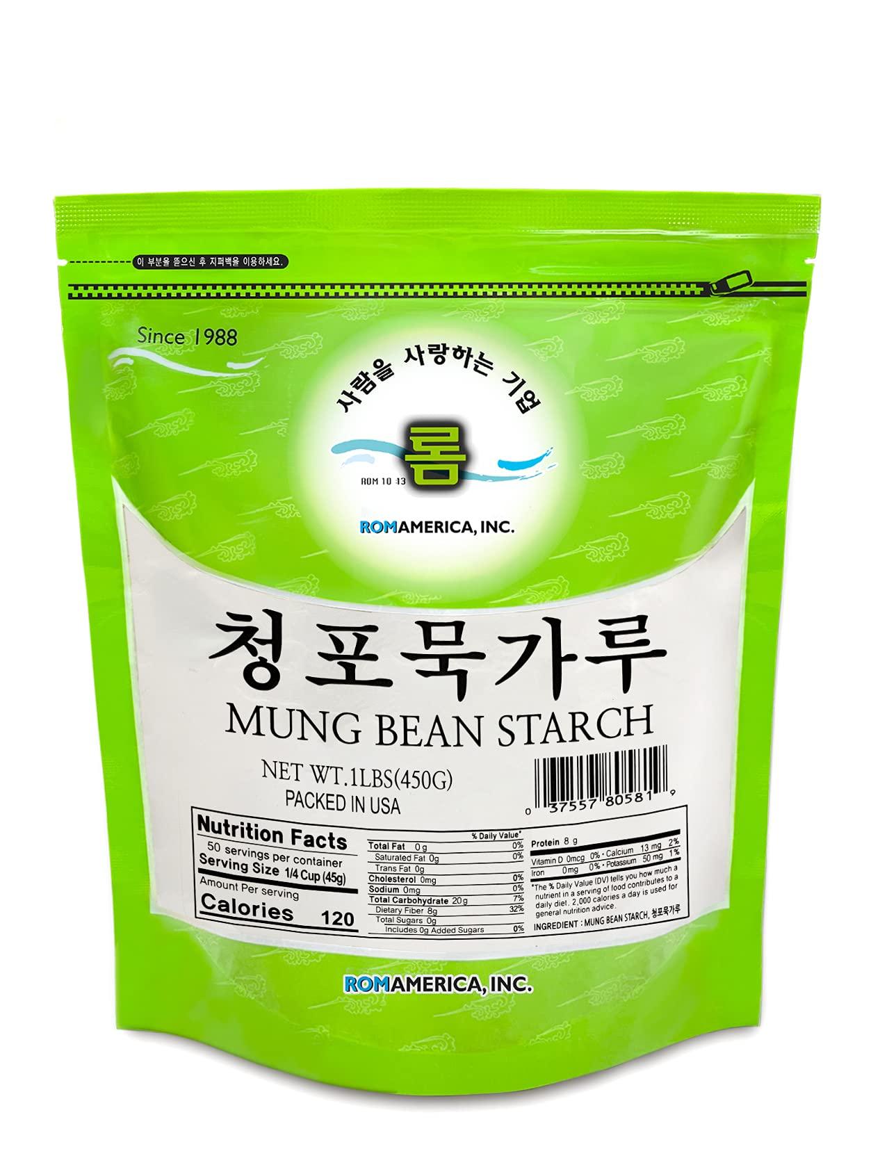ROM AMERICA ROM AMERICA Mung Bean Starch Moong Dal Green Bean Flour Powder - Corn Starch Substitute, For Asian Cooking, Soup Thickener, Gluten Free - - 1 Pound (Pack of 1)