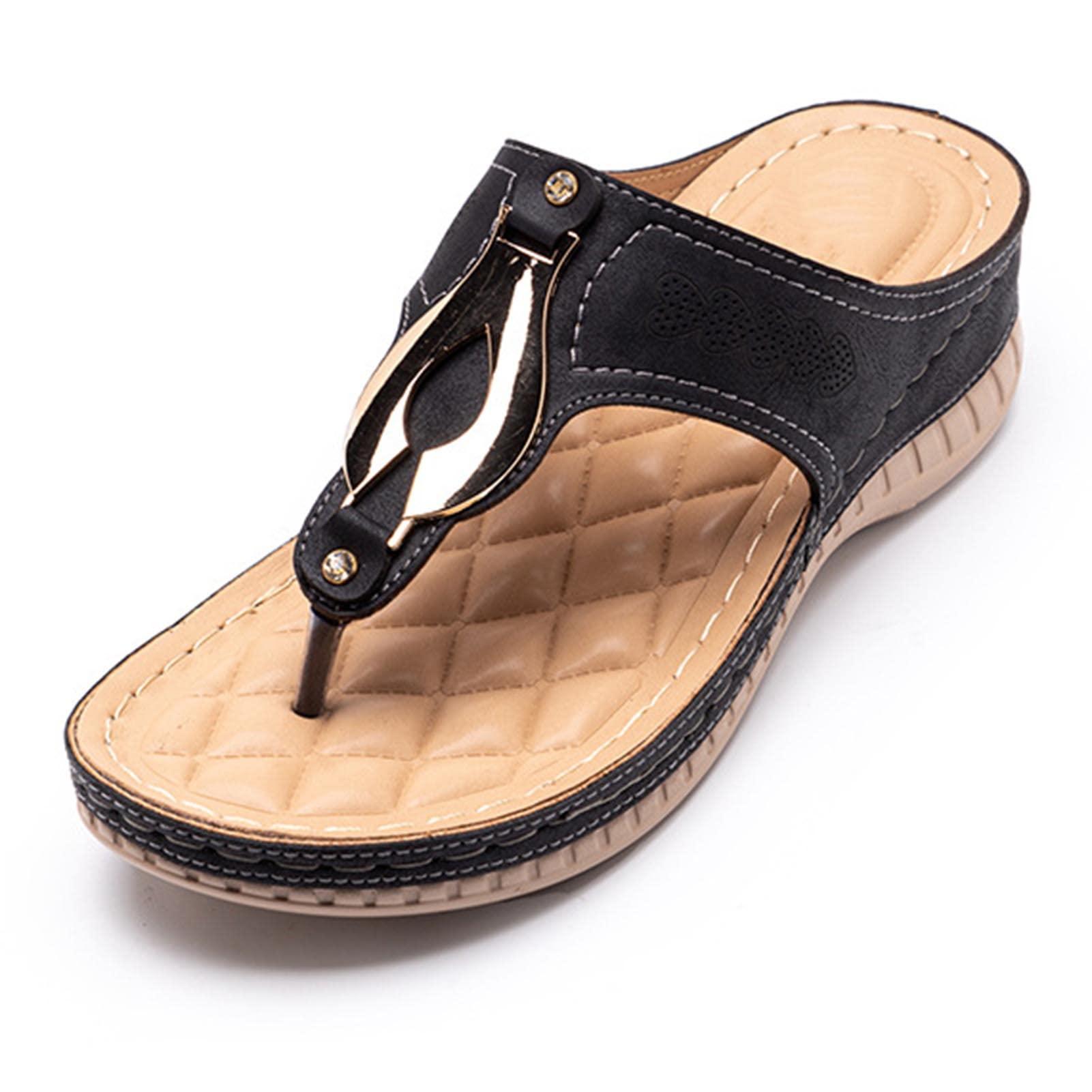 Generic Orthotic Flip Flops for Women, Plantar Fasciitis Sandals for Flat Feet with Arch Support Thong Style Flip Flops Sandals for Comfortable Walk,Black,39