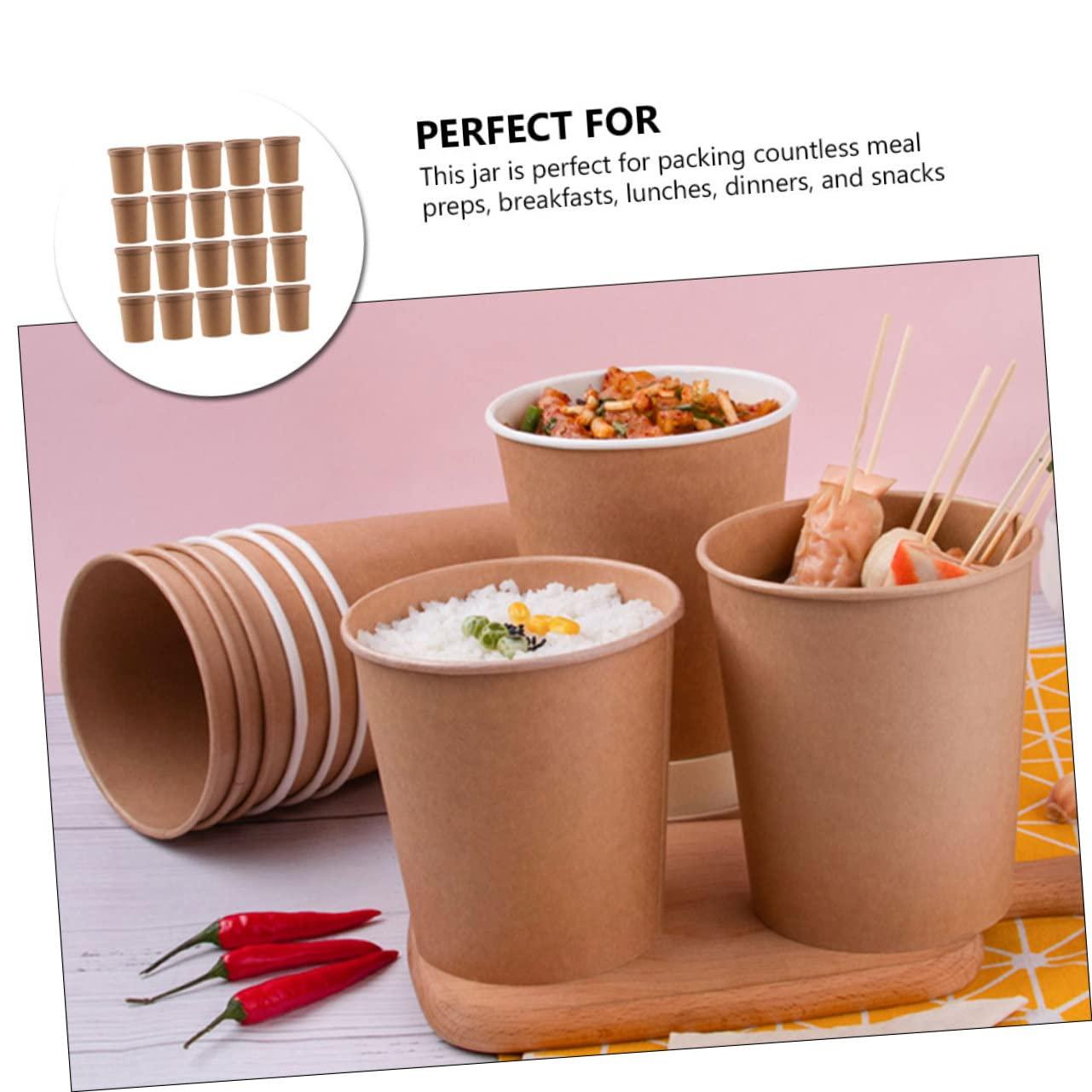 Hemoton Hemoton 25 Pack 32 oz Kraft Paper Cups with Lids- Disposable Soup Containers with Lids Ice Cream Cups with Lids- Microwavable and Freezer (25Cups& 25 Lids)