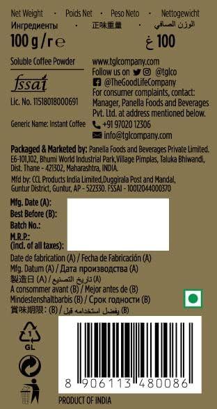 TGL Co. The Good Life Company TGL Co. The Good Life Company Morning Motivation Instant Coffee Powder (100 gm), Freeze Dried from 100% Arabica Coffee Beans Glass Bottle