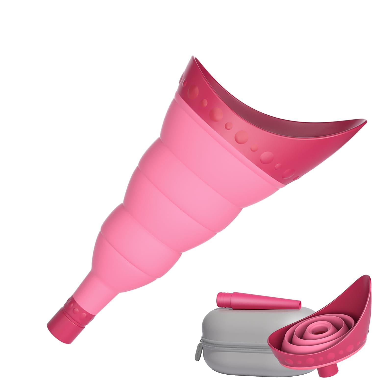 TRIPTIPS TRIPTIPS Pee Conch Foldable Female Urinal Device Portable Urinal for Women She Pee Cup for Women, Pee Funnel for Women Travel Stand to Pee Womens Urinal Funnel with Tube Case(B-Pink)