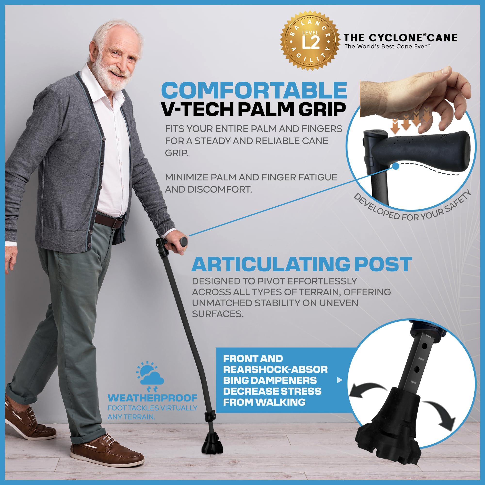 DynamoMe Dynamo Cyclone Cane Maximum Grip for Every Step. Designed for All-Day Comfort. Built to Keep You Steady and Safe. Stability You can Trust, Anywhere You go. (Black)