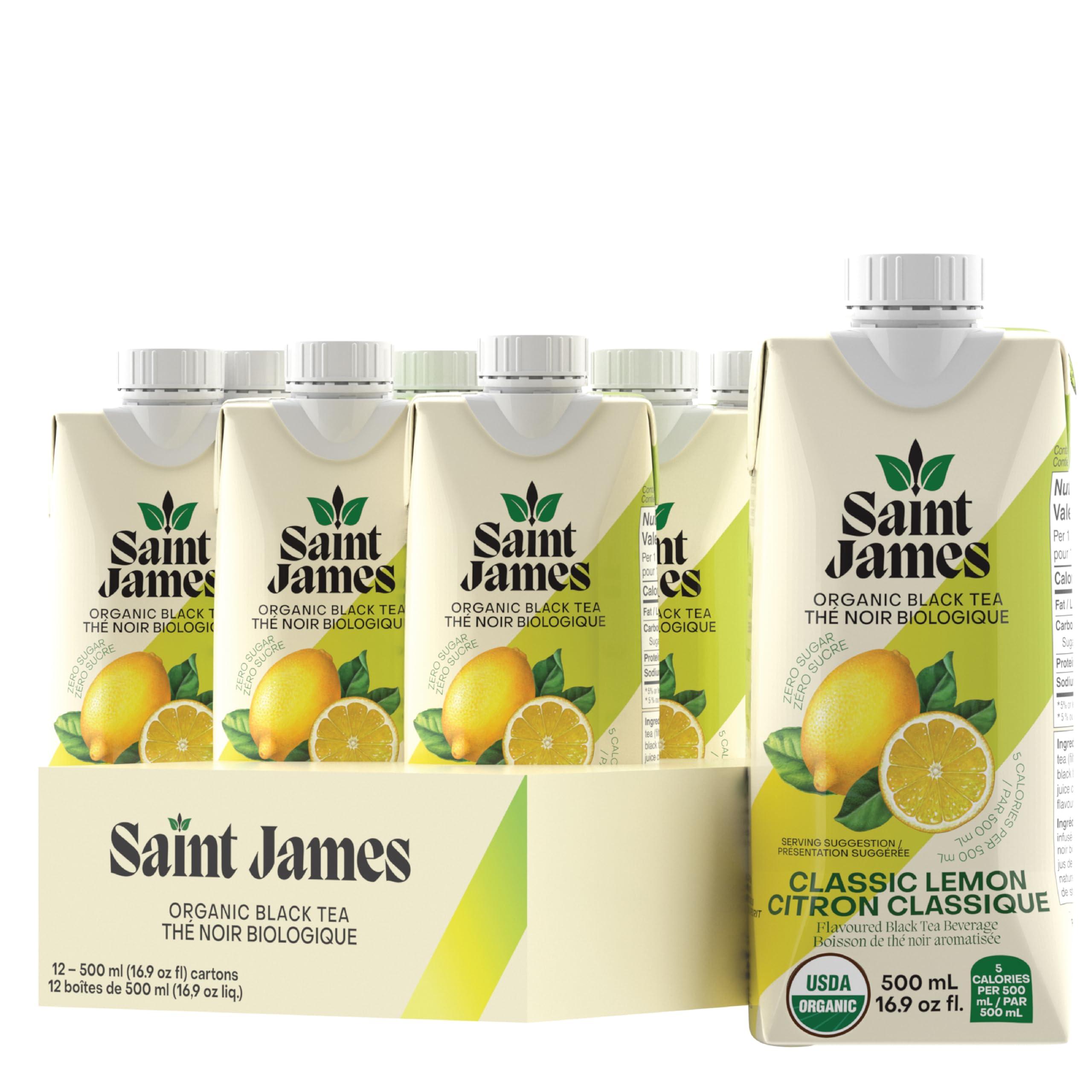Saint James Brands Saint James Organic Black Tea, Classic Lemon, Zero Sugar, Kosher, USDA Certified Organic, 16.9 Fluid Ounce (Pack of 12)