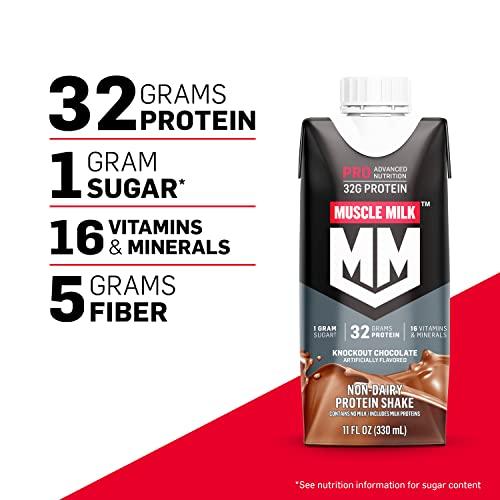 Muscle Milk Muscle Milk Pro Advanced Nutrition Protein Shake, Knockout Chocolate, 11 Fl Oz Carton, 12 Pack, 32g Protein, 1g Sugar, 16 Vitamins & Minerals, 5g Fiber, Workout Recovery, Packaging May Vary