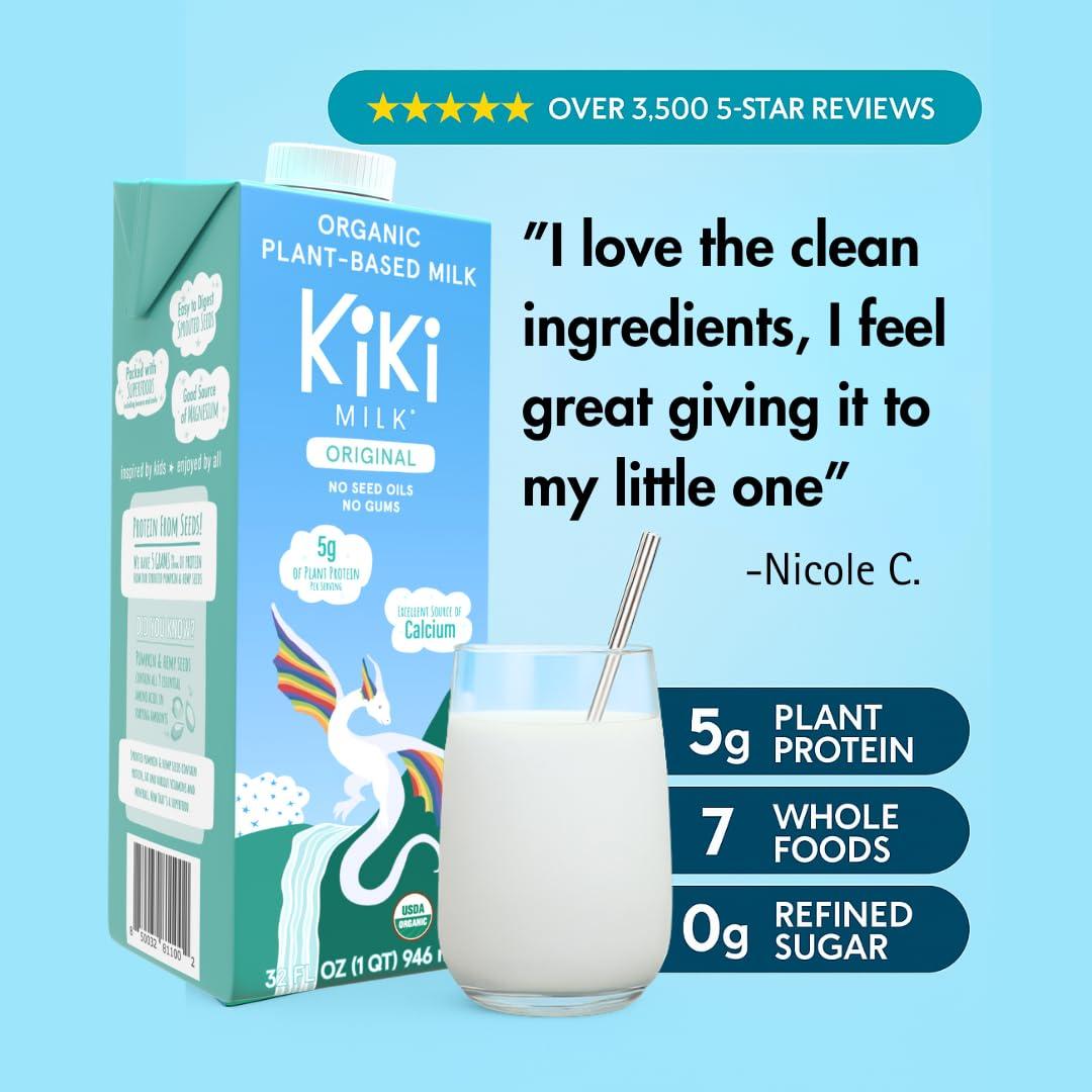 Kiki Milk Kiki Milk Plant Based Milk - Organic Original Kiki Milk - Calcium & Magnesium Source - Gluten Free, Gum Free, GMO Free, Dairy Free, Soy Free, Glyphosate Free - Shelf Stable - (32 oz • Pack of 6)