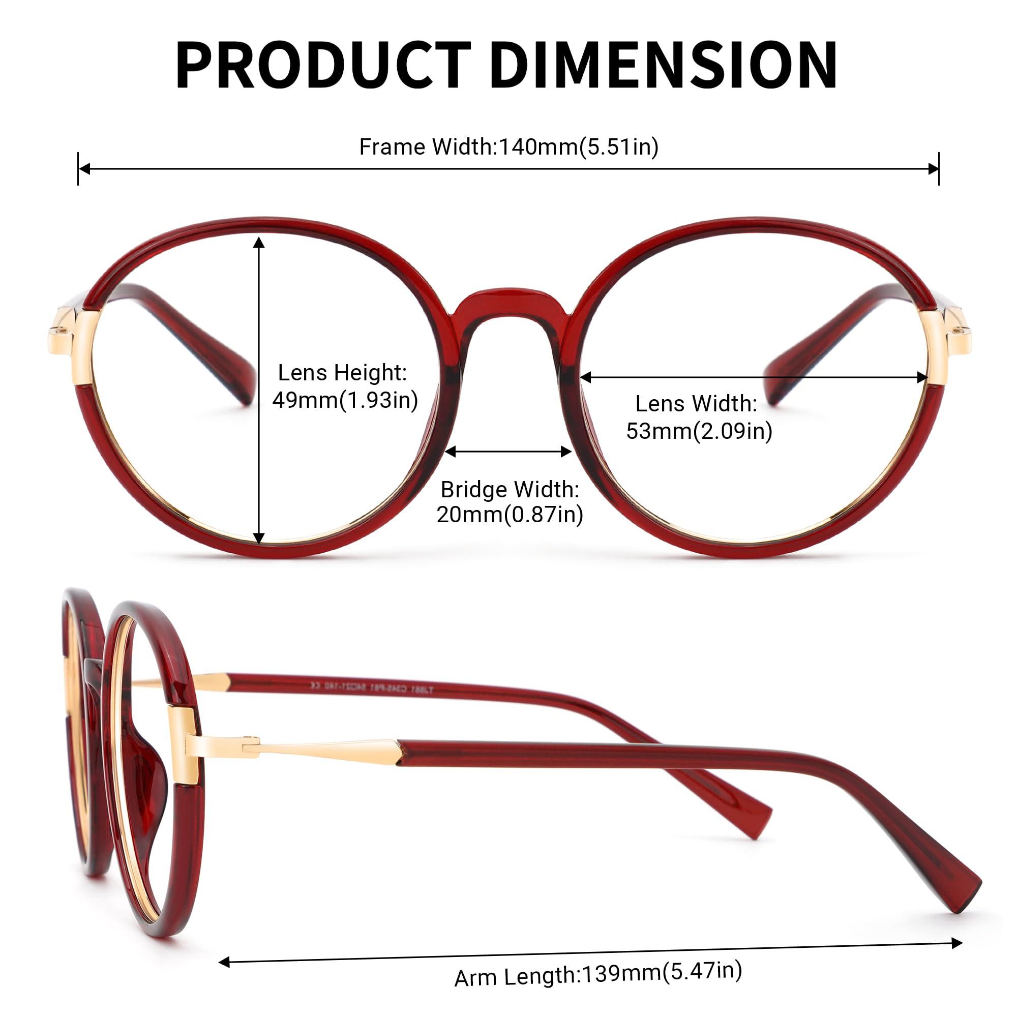 Zeelool Zeelool Readers TR90 Round Reading Glasses with Standard Anti-Reflective Coating for Women Men ZJGT616104-02Red1.75