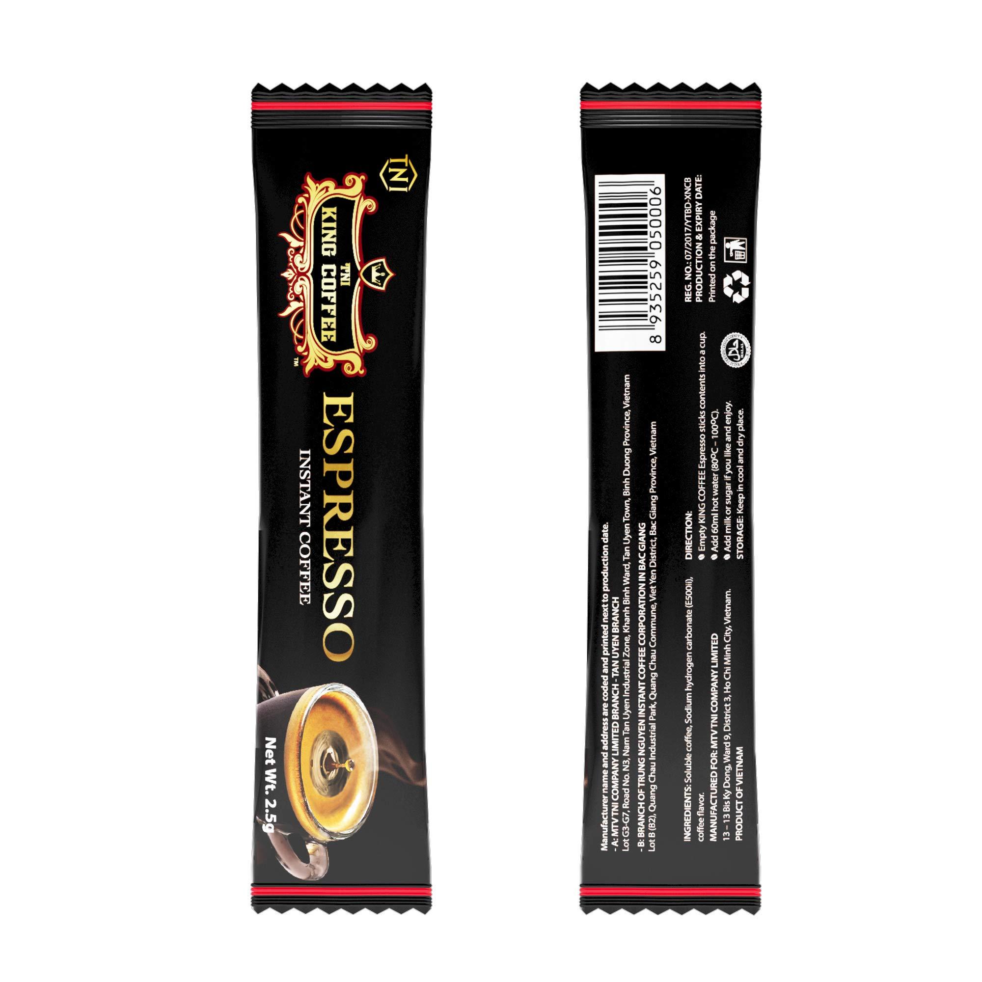 TNI King Coffee King Coffee Espresso Instant Coffee Vietnamese Coffee Arabica Instant Coffee Mix Medium Roast 15 sticks per box x 2.5g - Pack of 2