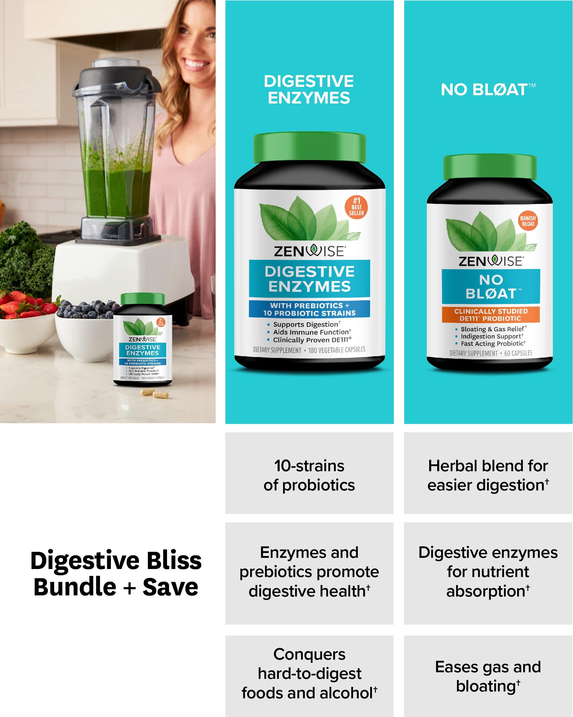 Zenwise Health Zenwise Digestive Enzymes, No Bloat, and Free Travel Tin with Probiotics for Digestive and Gut Health | Bloating Relief for Women and Men