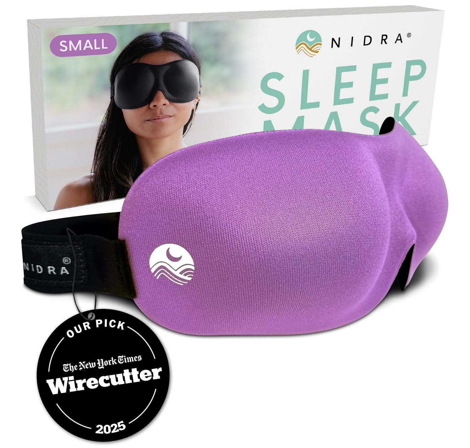 Nidra Nidra Small Medium Sleep Mask for Women & Men, Blackout Blindfold Eye Mask, Deep Rest, 3D Comfort Contoured for Side Sleepers, Lightweight & Soft, Light Blocking for Travel, Yoga, Sleeping, Purple