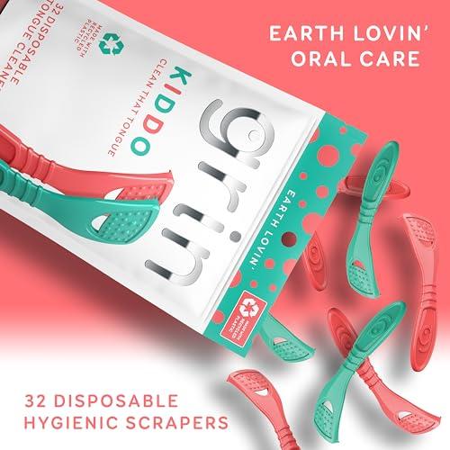 Grin GRIN Kiddo Tongue Cleaner, 32 Count, Disposable Tongue Cleaner, Hygienic Scraper, Jumbo Grip, Recycled Plastic, Keep Kiddos Healthy, Promote Fresh Breath