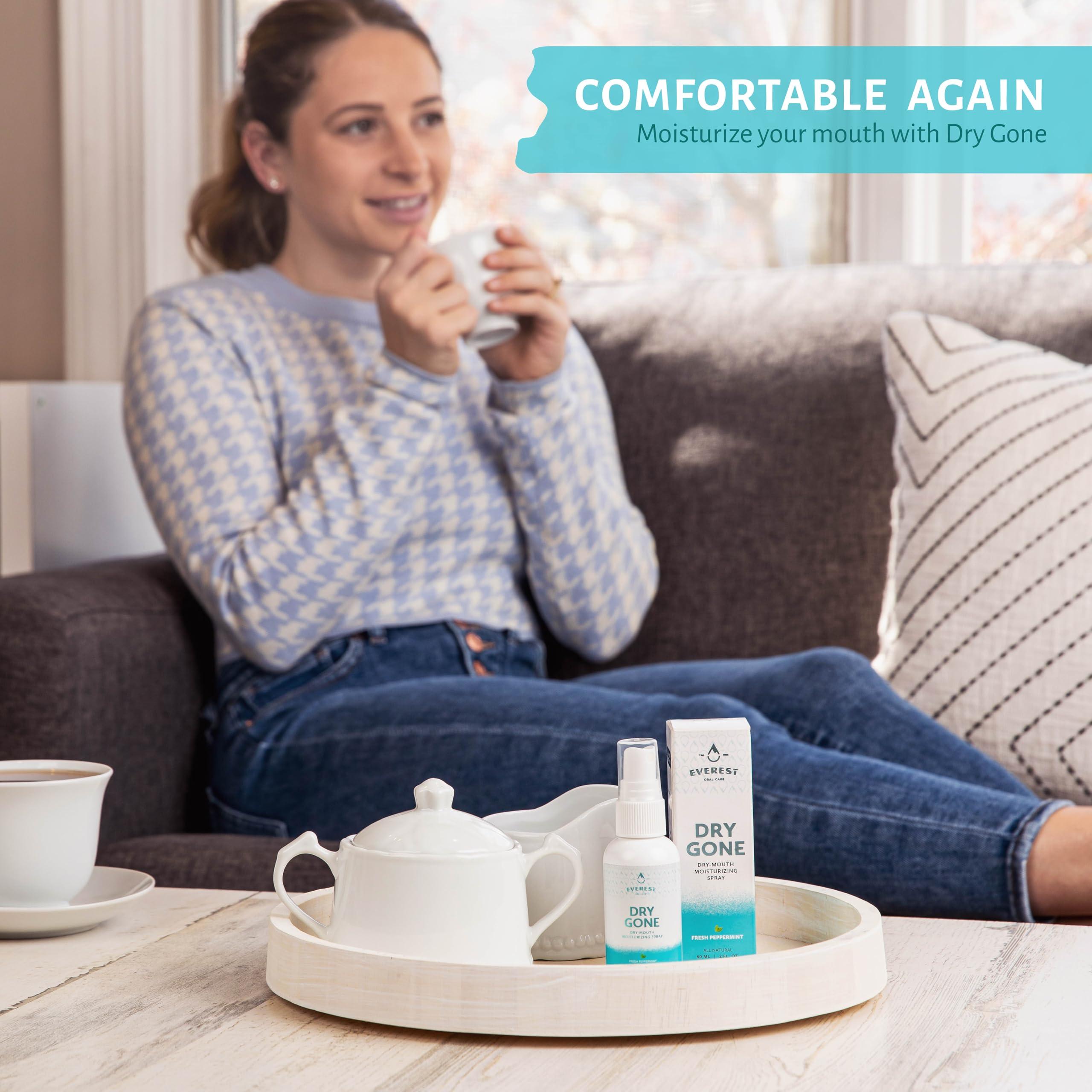 EVEREST ORAL CARE Natural Dry Mouth Moisturizing Spray with Xylitol - Dry Gone Throat Moisturizer Provides Relief from Cotton Mouth with Neem, Peppermint Oil, & Herbal Extracts (2 Fl Oz)