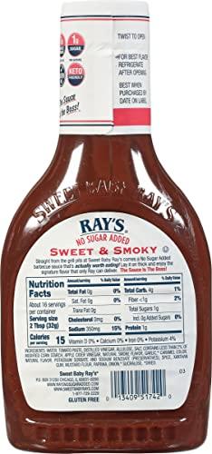 Sweet Baby Ray's Ray's No Sugar Added Sweet & Smoky Barbecue Sauce, 18.5 oz. (Pack of 6)