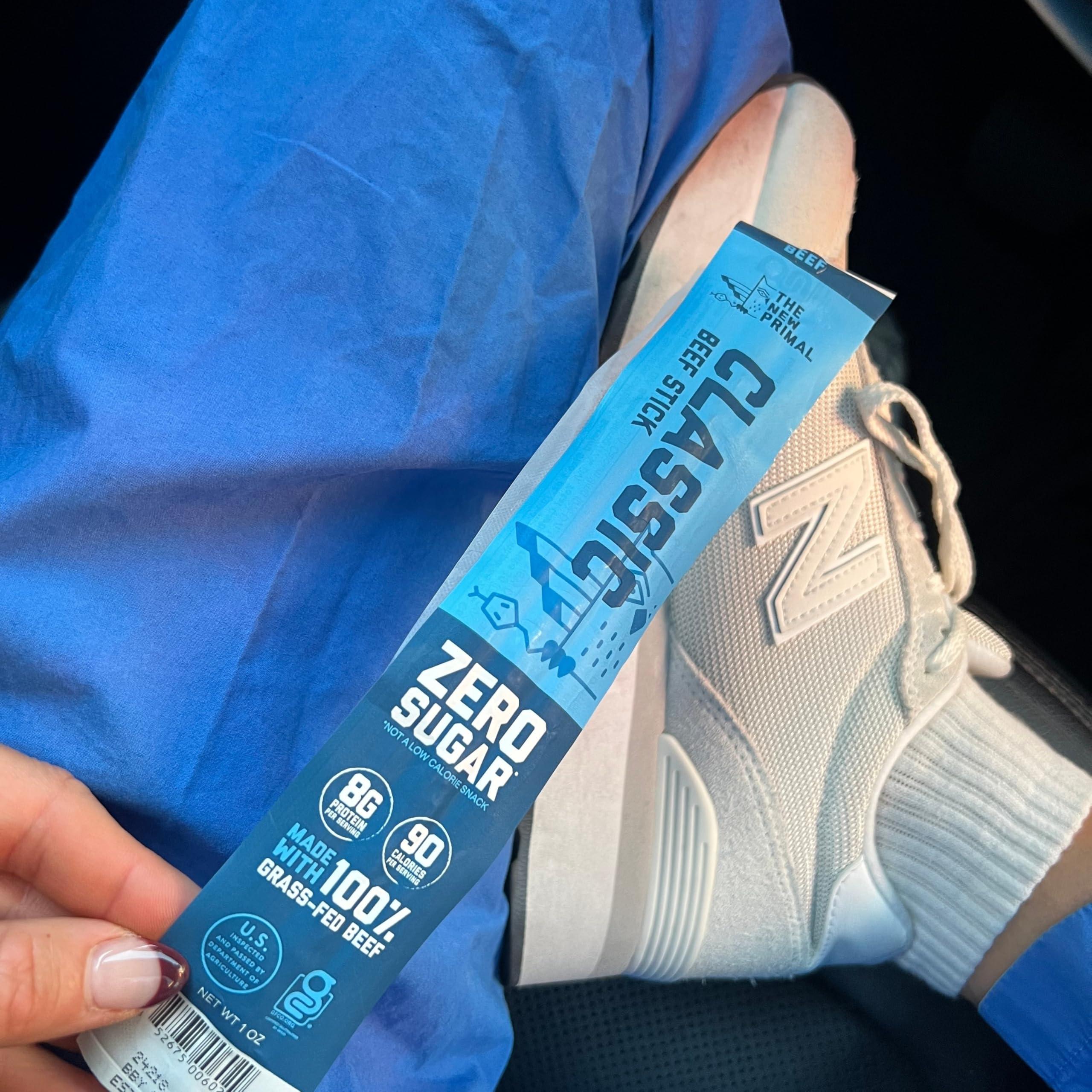 The New Primal The New Primal Grass Fed Beef Sticks, Keto, Gluten Free Healthy Snacks for Adults, Sugar Free Low Carb High Protein Snack, Paleo Whole30 Jerky Meat Stick, 8g Protein, 5 Pack