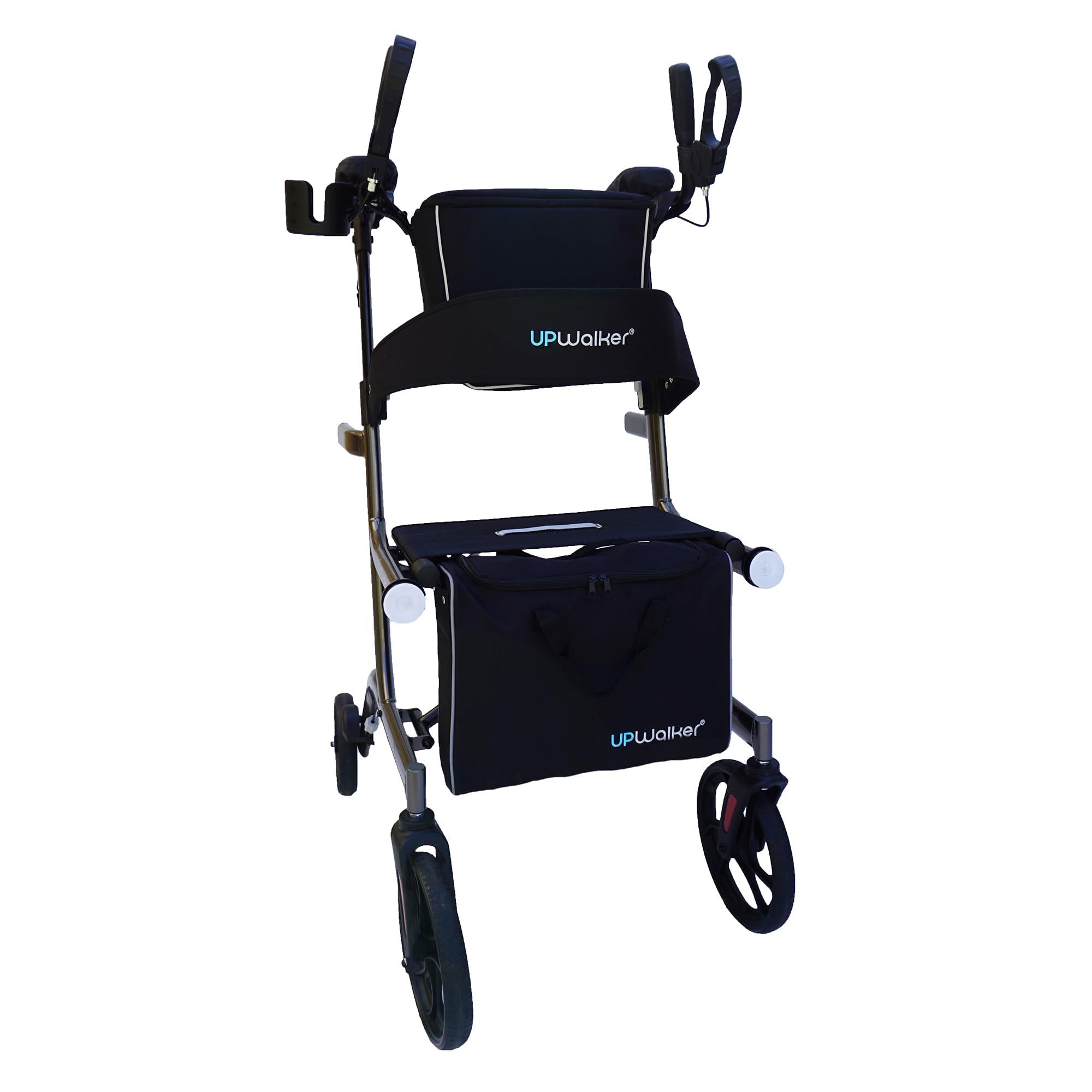 LifeWalker Journey UPWalker Premium Lite The Original Upright Walker Premium, Lightweight Adjustable Upright Rollator Walker with Narrow Build, Motion Sensor Lights, & Seat for Seniors