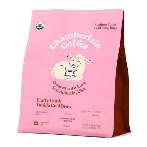 Chamberlain Coffee Chamberlain Coffee Fluffy Lamb Vanilla Cold Brew Bags - XL Cold Brew Bags - Premeasured, Ready to Brew, Cold Brew Coffee Packs - Contains 4 XL Cold Brew Bags, Makes 4 Cups of Coffee Per Bag