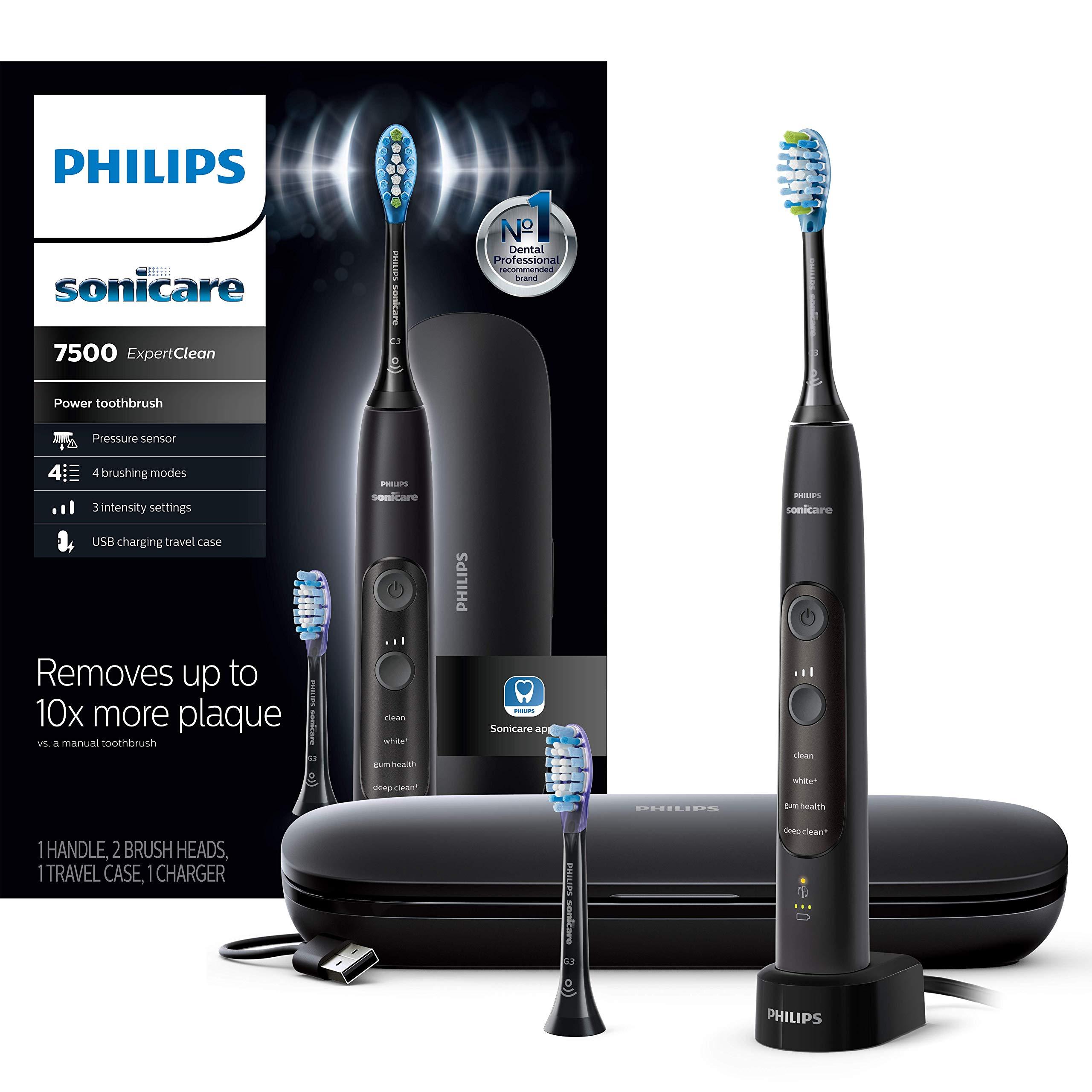 Philips Sonicare Philips Sonicare ExpertClean 7500, Rechargeable Electric Power Toothbrush, Black, HX9690/05 & ProtectiveClean 6100 Rechargeable Electric Power Toothbrush, Navy Blue, HX6871/49