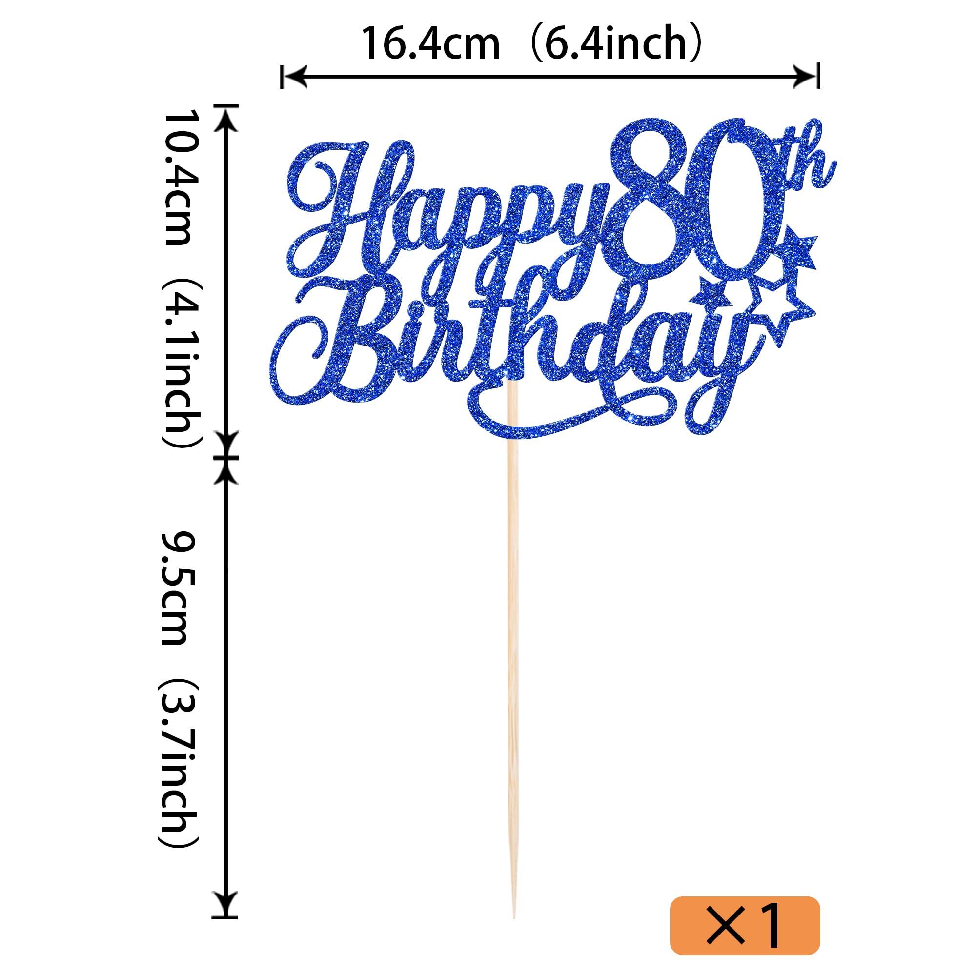 YCTHUNFISH 1 Pack Happy 80th Birthday Cake Topper Glitter Little Star Cheers to 80 Cake Pick 80 Fabulous Cake Decorations for 80th Birthday Anniversary Theme Party Supplies Blue