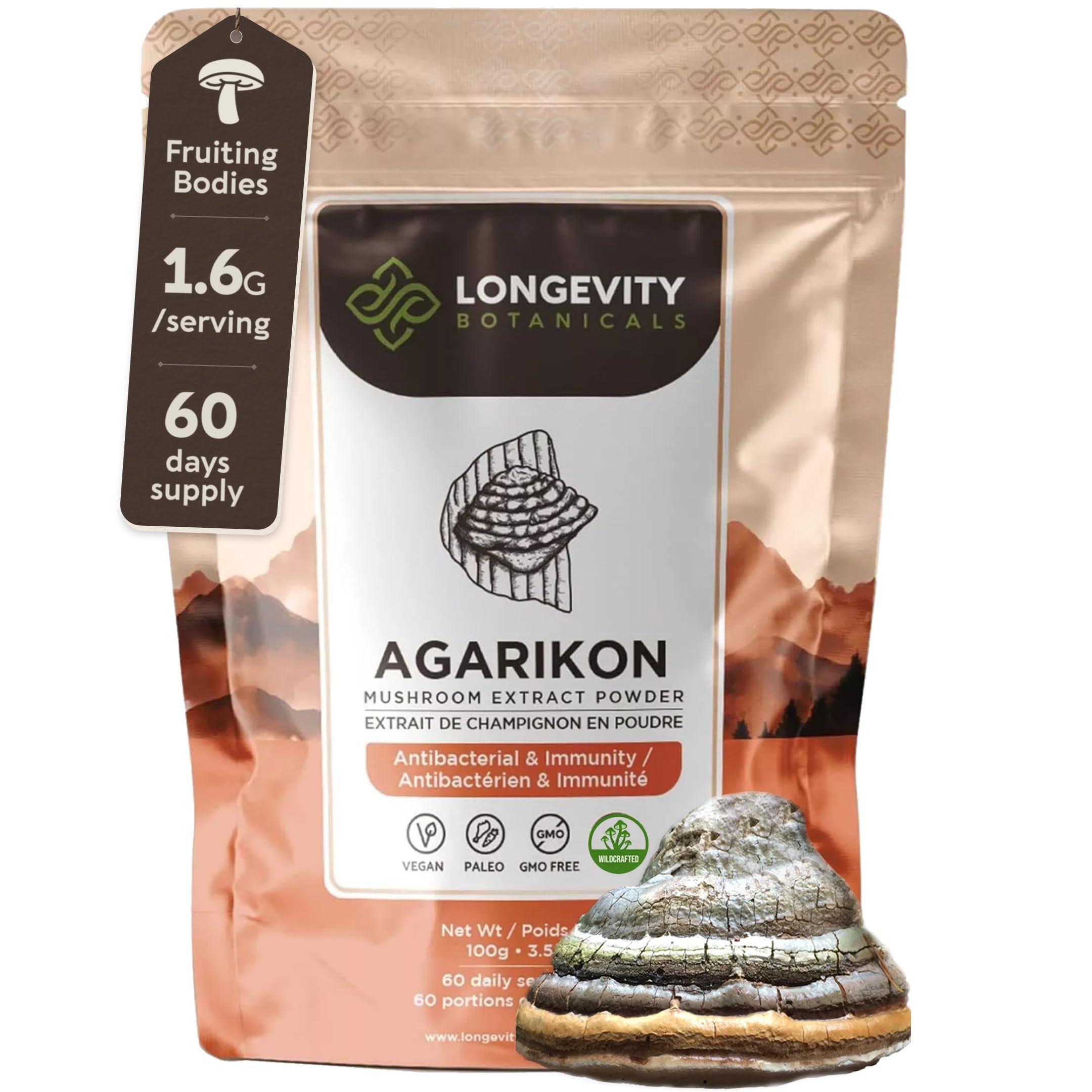 Longevity Botanicals Longevity Botanicals - Wildcrafted Agarikon Mushroom Powder - Ultra Concentrated Agarikon Mushroom Supplement - Promotes a Balanced Immune System - 100% Fruiting Body - 100 Grams -