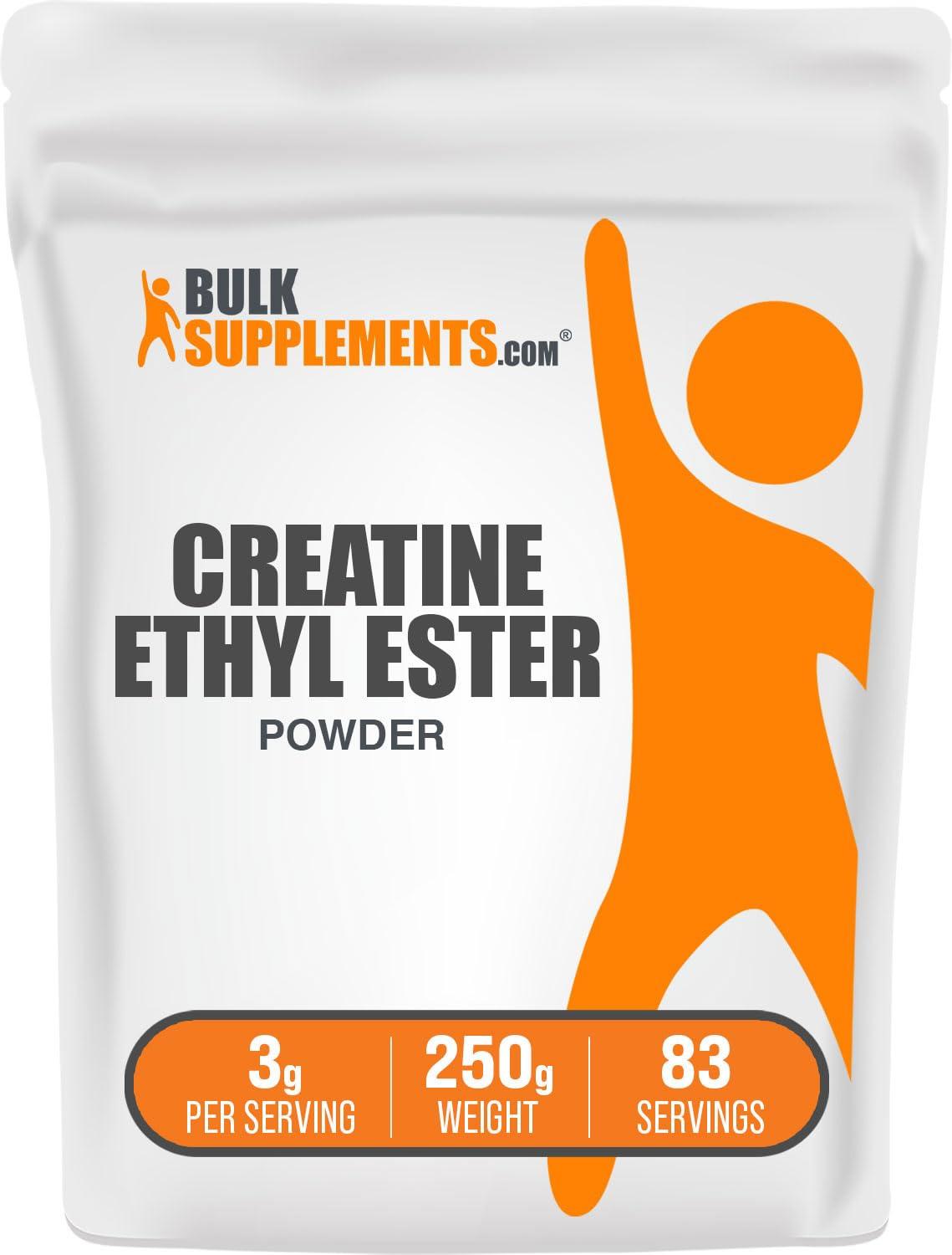 BULKSUPPLEMENTS.COM BulkSupplements.com Creatine Ethyl Ester HCl Powder - Creatine Supplement, Creatine Ethyl Ester Powder - Unflavored & Gluten Free, 3g per Serving, 250g (8.8 oz) (Pack of 1)