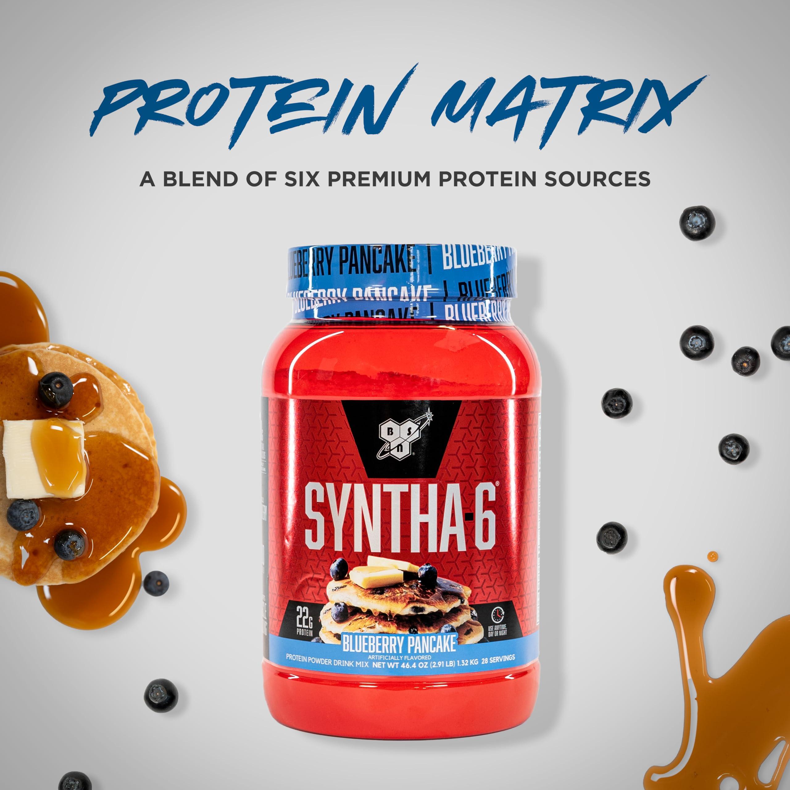 BSN BSN SYNTHA-6 Whey Protein Powder, Milk Isolate Protein Powder with Micellar Casein, Blueberry Pancake, 28 Servings (Packaging May Vary)