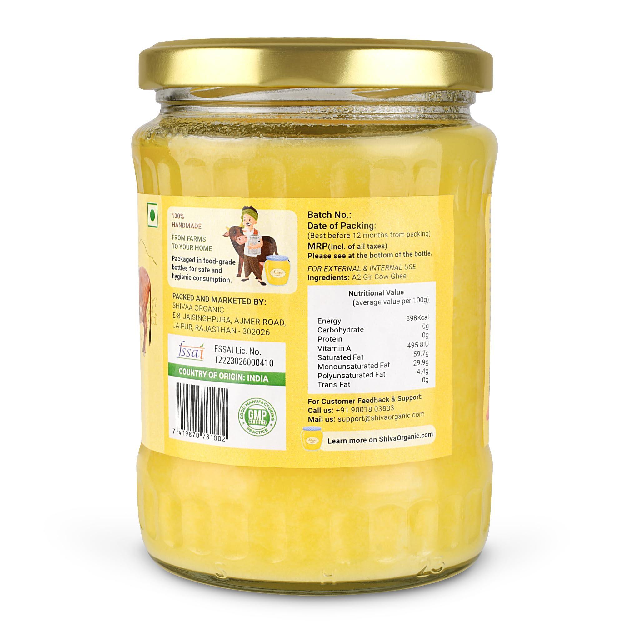 Shiva Organic Shiva Organic Desi Gir Cow A2 Ghee | Bilona Method | Organic Grass-Fed | Pure Desi Ghee 16.9 Fl.Oz (500ml)