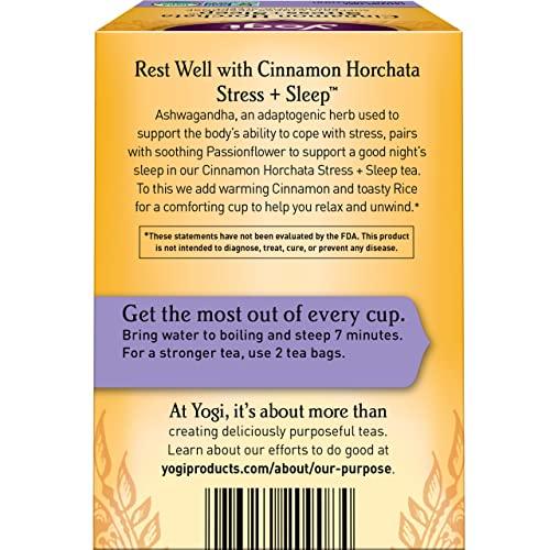 Yogi Yogi Tea Cinnamon Horchata Stress & Sleep - 16 Tea Bags per Pack (4 Packs) - Organic Sleep Tea - Supports a Restful Sleep - Includes Ashwagandha, Passionflower & Apple Cider Vinegar