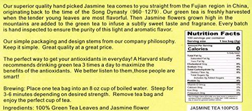 Fresh Green Company Green Fresh Jasmine Tea 100% All Natural, (200 g) 100 Tea Bags Individually Wrapped