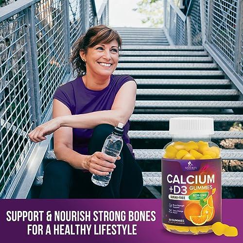 Nature\'s Nutrition Sugar Free Calcium Gummy Bites Plus 400 IU Vitamin D3, Bone Health & Immune Support, Supports Bone Strength - Chewable Calcium Nutrition Supplement, Non-GMO, Berry Flavor Chews - 60 Gummies