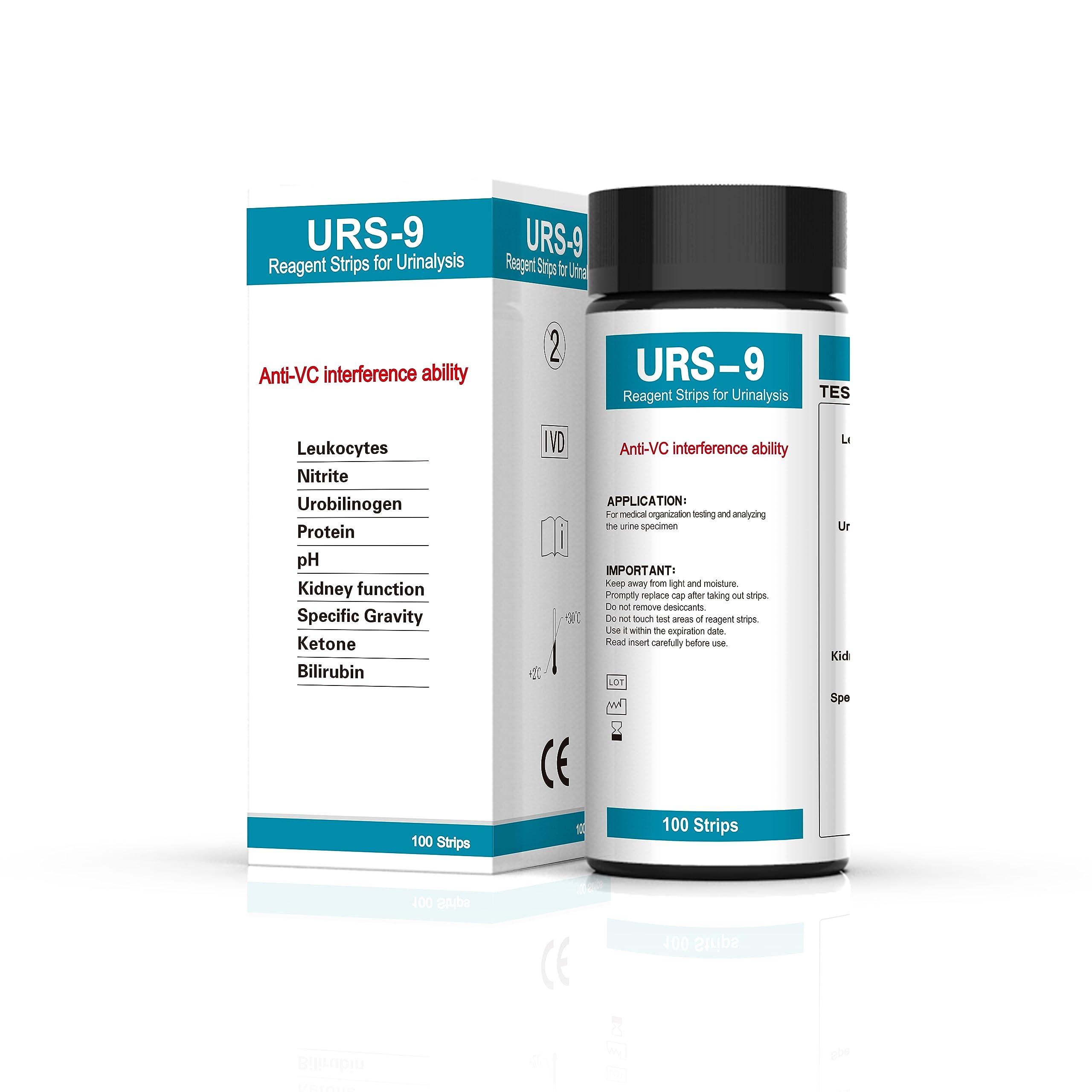 Palinoia URS 9-in-1 Urine Test Strips 9 Parameters Testing UTI, Protein/Leukocytes/Nitrite/pH, 100 CT