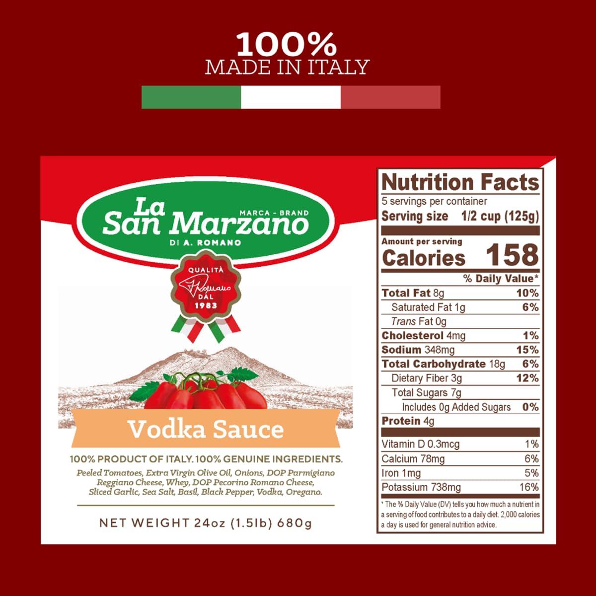 La San Marzano La San Marzano - Vodka Sauce - Pasta Sauce with 100% Italian Tomatoes Made in Italy - Peeled Tomatoes with Fresh and Natural Ingredients Gluten Free, Kosher 24 Ounce Jar