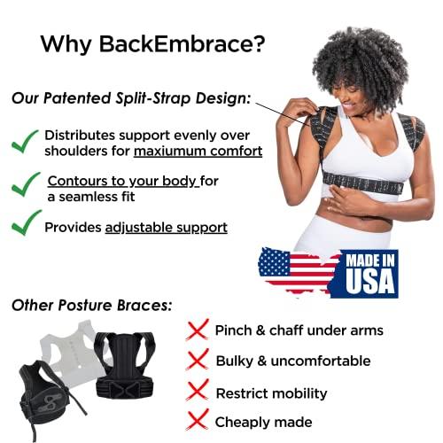 BackEmbrace BackEmbrace Posture Corrector for Women and Men - Made in USA - Slim and Adjustable Shoulder Brace - Back Brace for Back Pain Relief - Black Drizzle Large