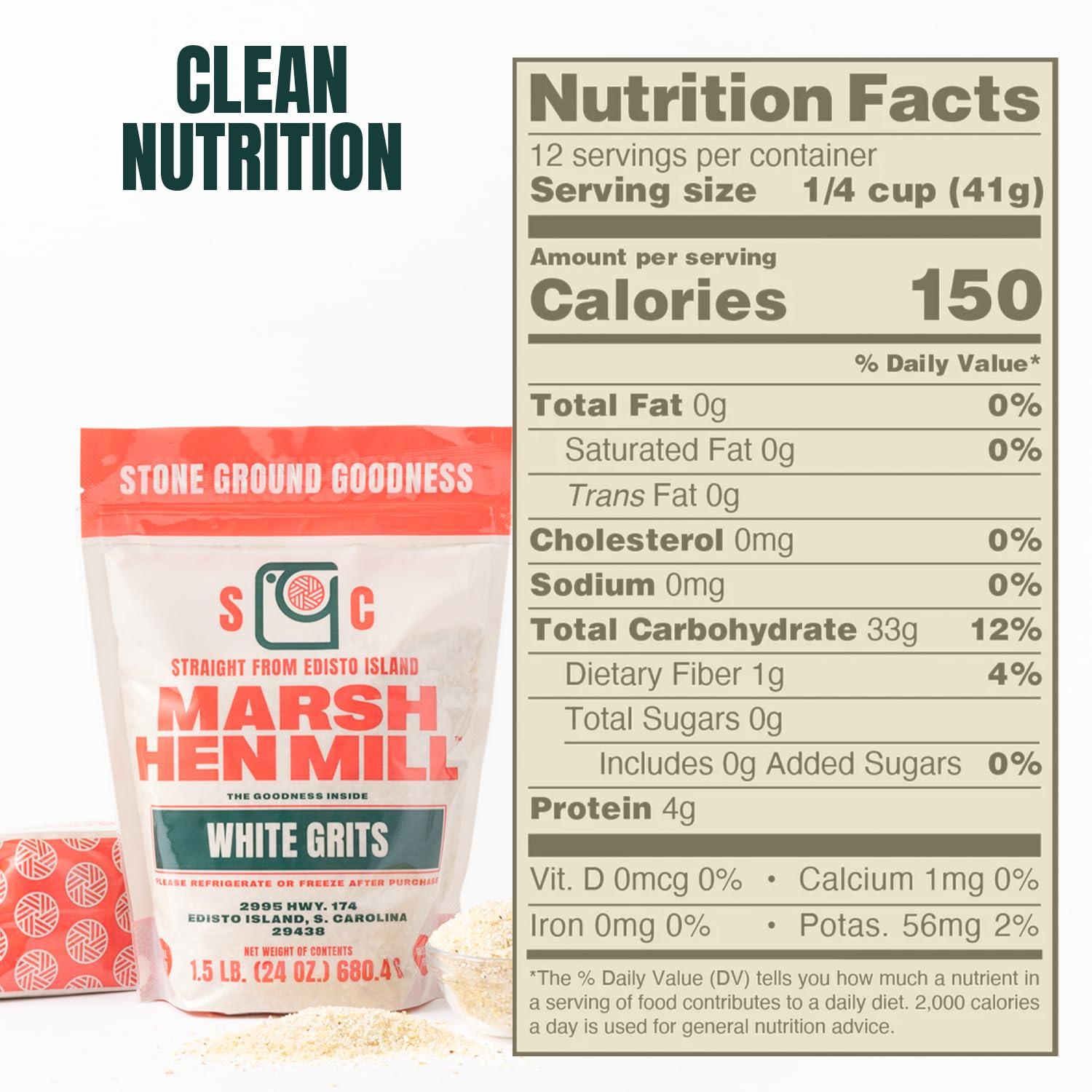 Marsh Hen Mill Marsh Hen Mill White Grits Stone Ground Grits from Premium White Dent Corn | Gluten Free & Instant for Quick Meals Family Farm Grown on Wadmalaw Island Stone Ground Grits - 24 oz Pack