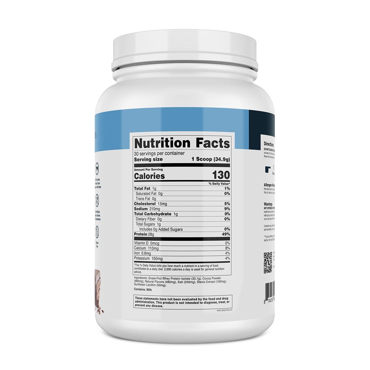 Transparent Labs Transparent Labs Grass-Fed Whey Protein Isolate - Naturally Flavored, Gluten Free Whey Protein Powder with 28g of Protein per Serving & 9 Amino Acids - 30 Servings, Milk Chocolate