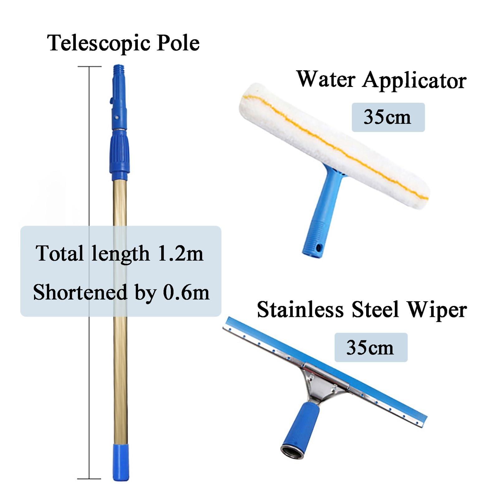 LONGWEISHOP Telescopic Window Cleaner with Squeegees, Reinforced Extension Pole, High Reach Window Cleaner Tool, Cleaning Kit with 1.2-12m Extension Pole(Telescopic Pole 1.2m)