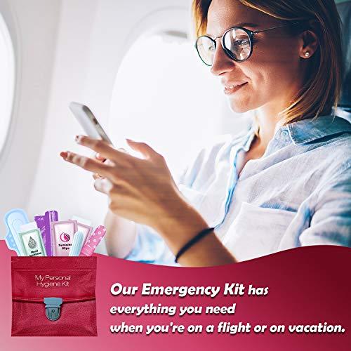 pH Advantage Menstrual Kit All-in-One | Convenience on The Go | Single Period Kit Pack for Travelling, Tweens & Teenagers or Emergency situations | Individually Wrapped Feminine Hygiene Products (Red Purse)