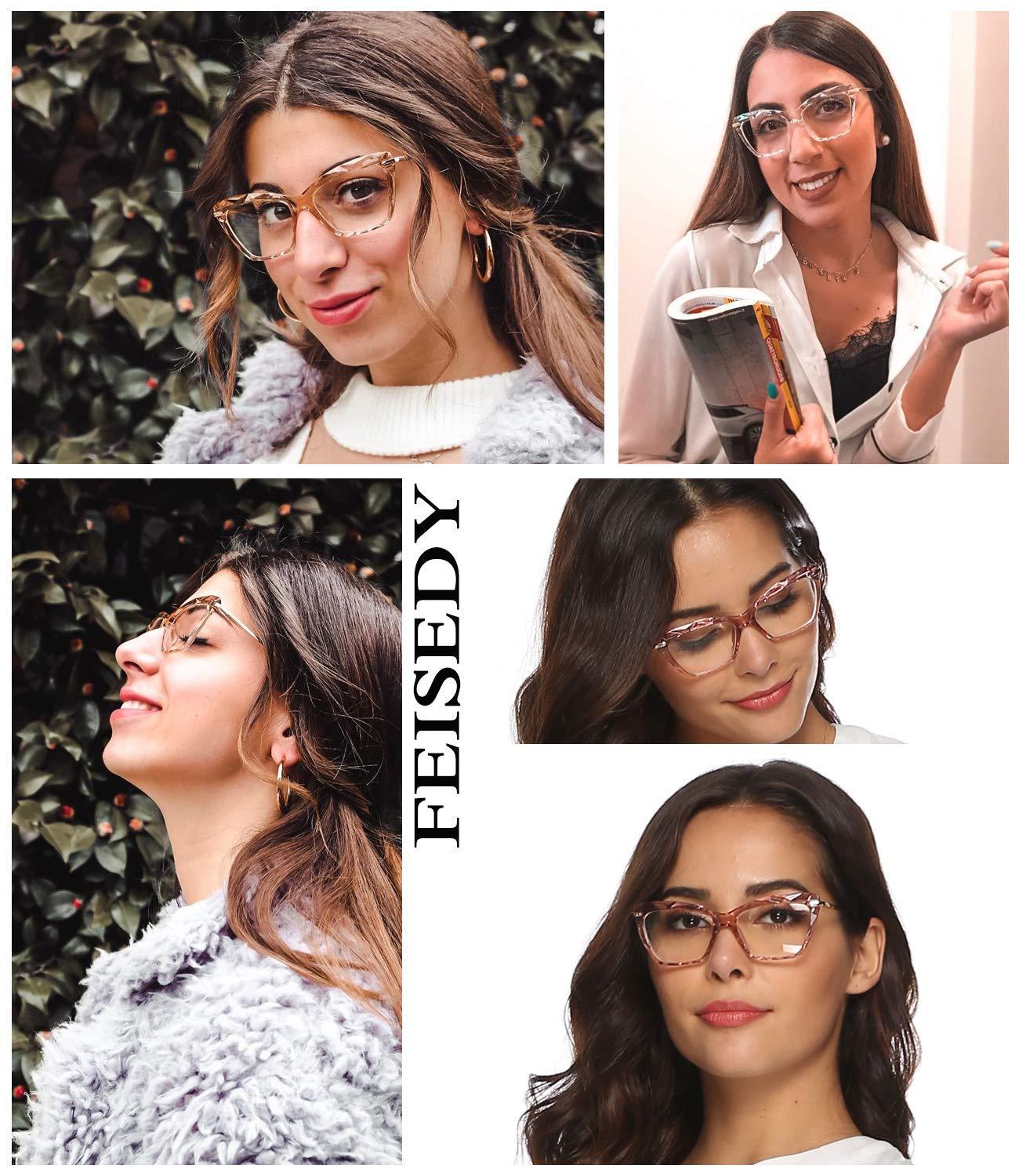 FEISEDY FEISEDY Crystal Cat Eye Glasses Frame Blue Light Blocking Computer Eyewear B2500