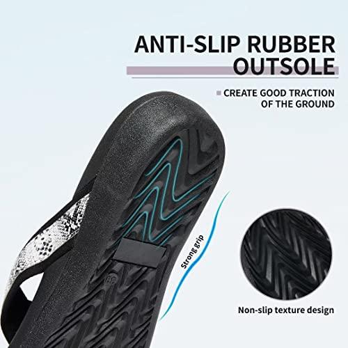 MEGNYA MEGNYA Orthotic Flip Flops for Women, Best Plantar Fasciitis Supportive Sandals for Flat Feet, Comfortable Women Walking Thong Flip Flop Sandals Black White Size 7