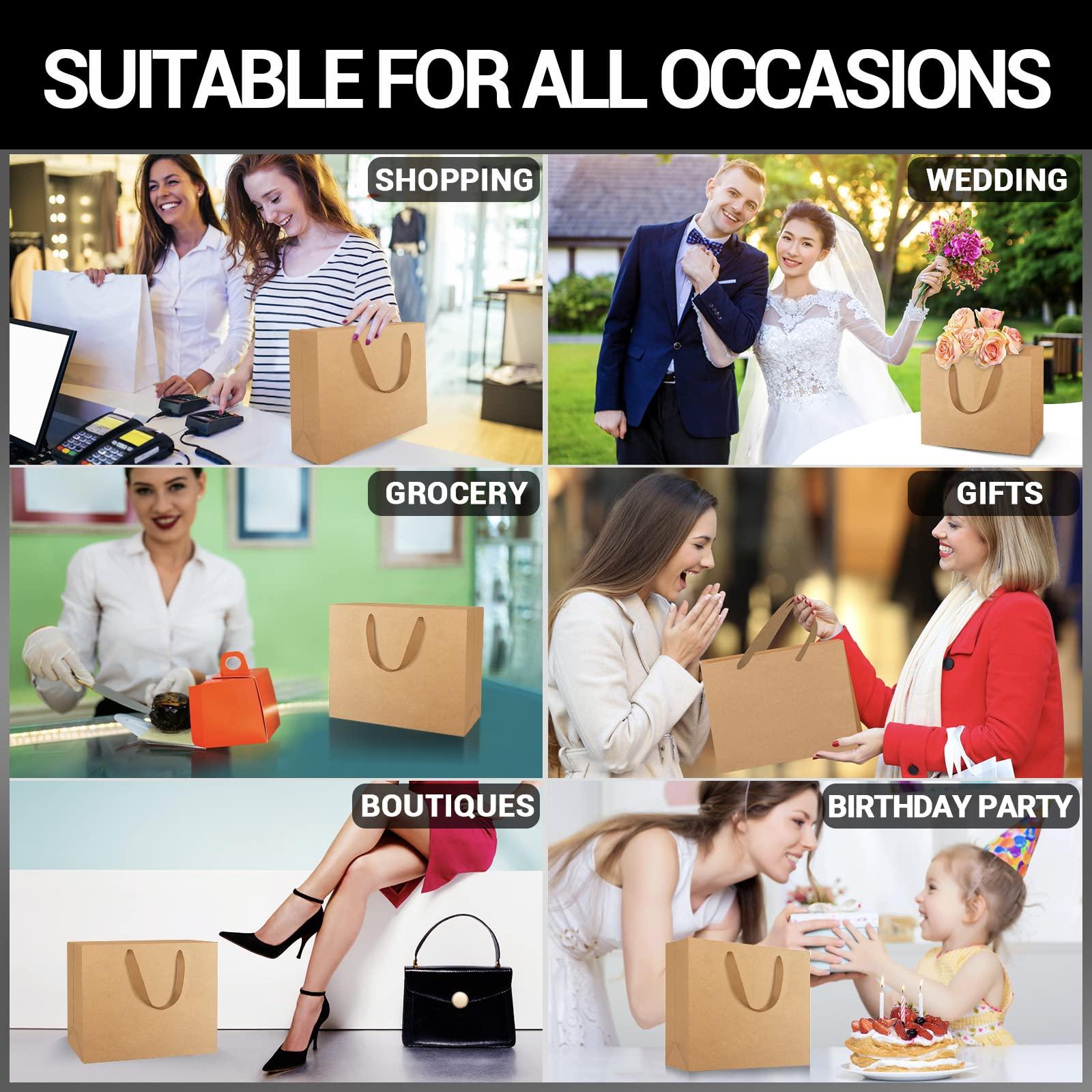 EUSOAR EUSOAR Kraft Shopping Bags, 50pcs 8.6" x3.9'' x7'' Portable Brown Kraft Paper Gift Bags with Ribbon Handles, Kraft Bags, Party Bags, Retail Handle Bags, Merchandise Bag, Wedding Party Bag