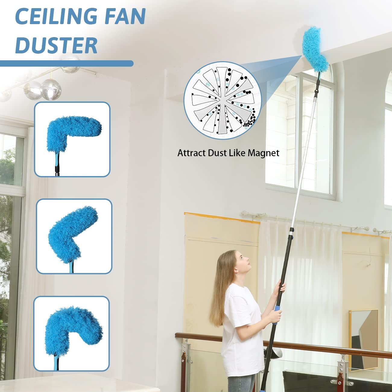 MAYKI MAYKI 20 Foot High Reach Dusters for Cleaning 5 PCS, Ceiling Fan Dusters with Extension Pole, Cobweb Duster with Extension Pole for High Ceilings/Fans, 2 in 1 Window Squeegee Duster