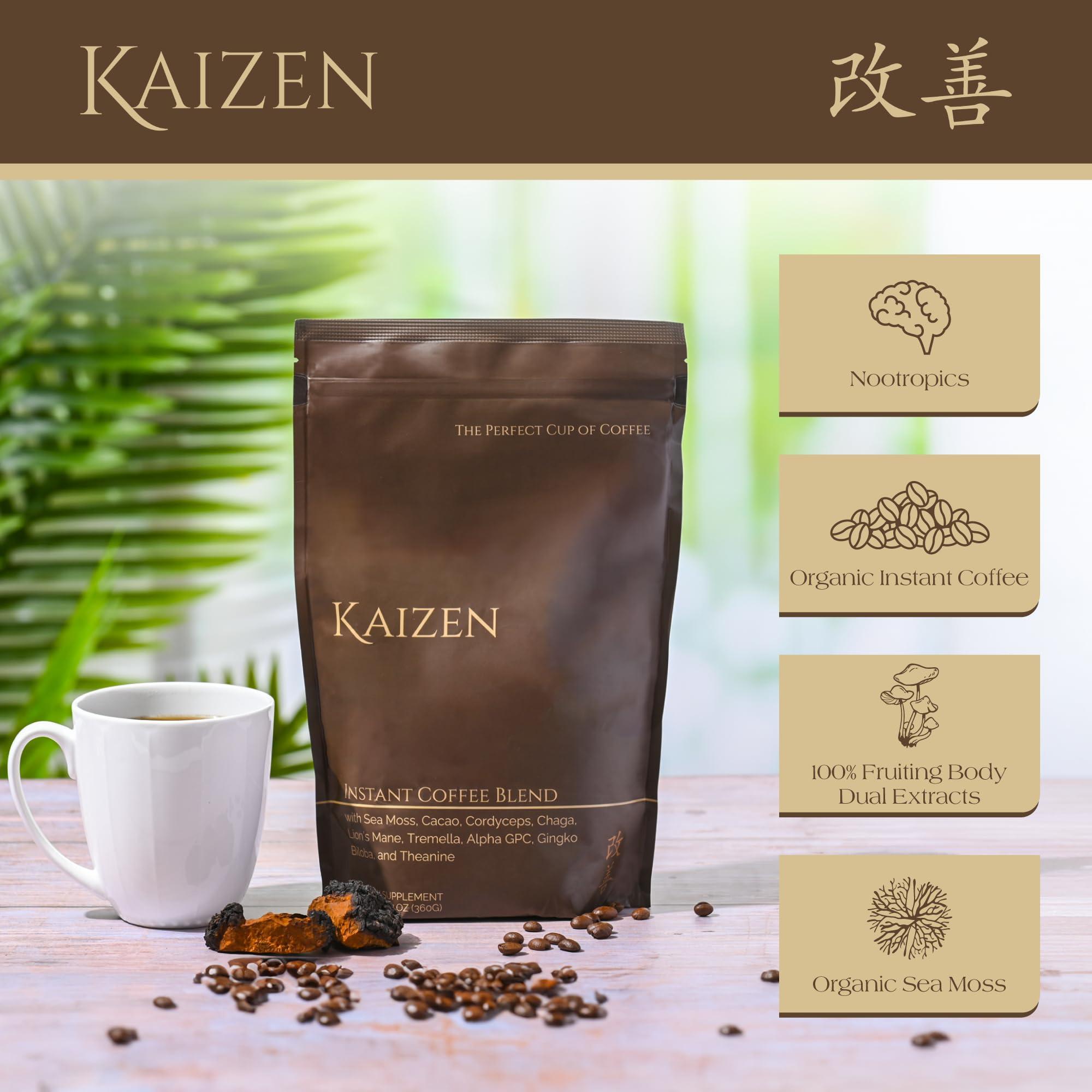 Kaizen Kaizen Coffee - Premium Mushroom Nootropic Blend With Irish Sea Moss, Coffee, Mushrooms, Cacao, Theanine - Performance, Clarity, Energy, Wellness - Clean Caffeine - Adaptogenic Instant Powder - 12.7oz