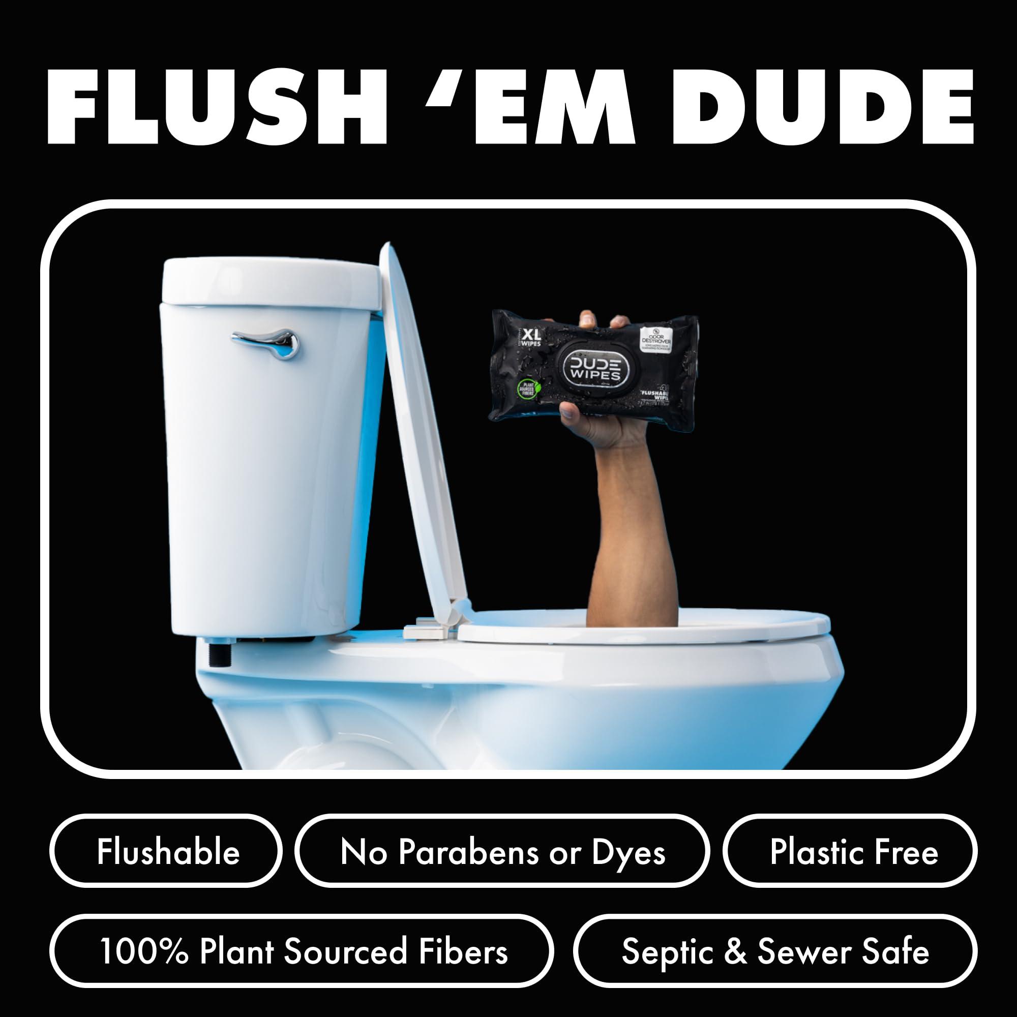 Dude DUDE Wipes - Flushable Wipes for Adults - 6 Pack, 288 Wipes - Odor Destroyer XL Adult Wet Wipes - Deodorizing with Clean Scent - Up to 24 Hours of Odor-Destroying Technology