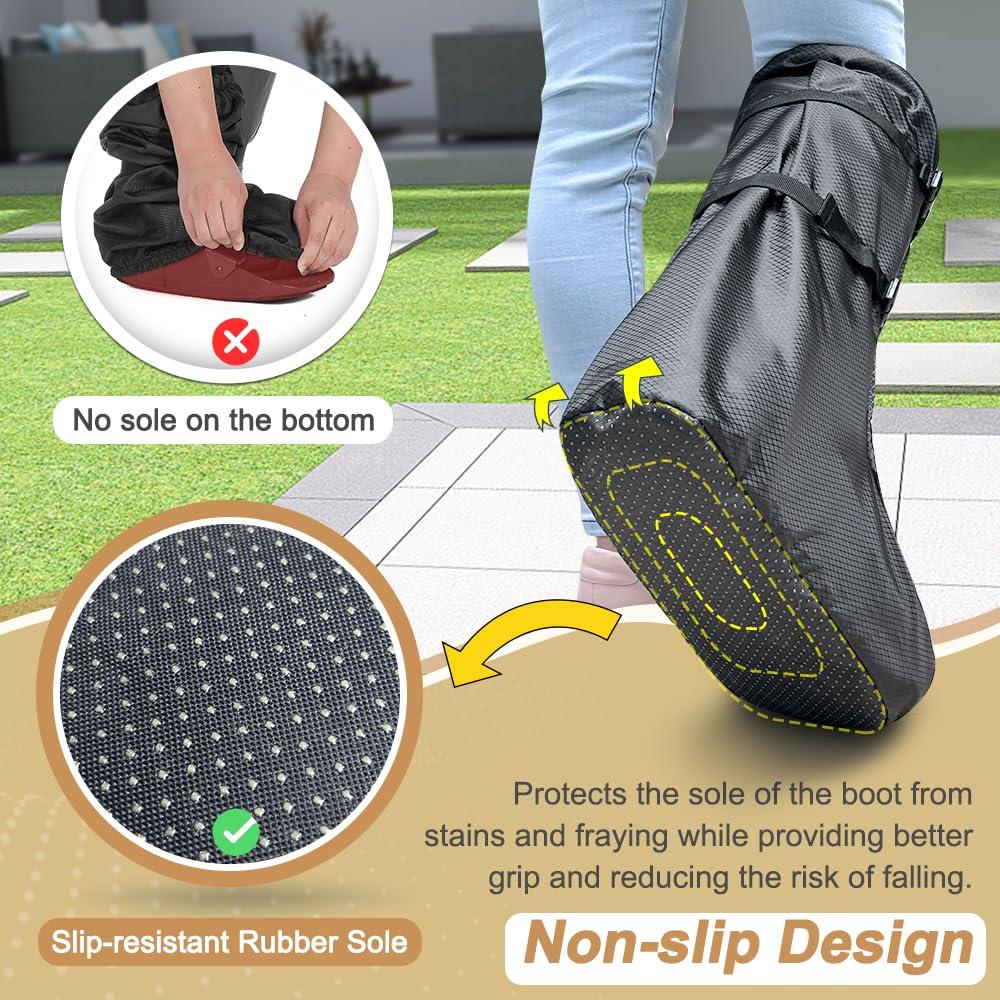 ECISZ ECISZ Walking Boot Cover Tall Medical Cast Fracture Boot Foot Cast Cover Orthopedic Brace Air Walker Boot Covers for Women Men Outdoor Rain Winter Snow Boot Protector Foot Support with Sole (Black)