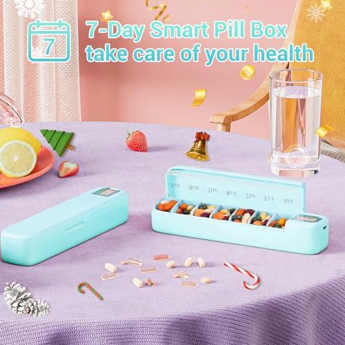 Daviky Daviky Smart Pill Organizer with Alarm, Bluetooth Daily Once a Day Pill Box 7 Day with APP, Weekly Travel Pill Case, Portable Pill Reminder for Medicines, Supplements and Vitamins(Green)
